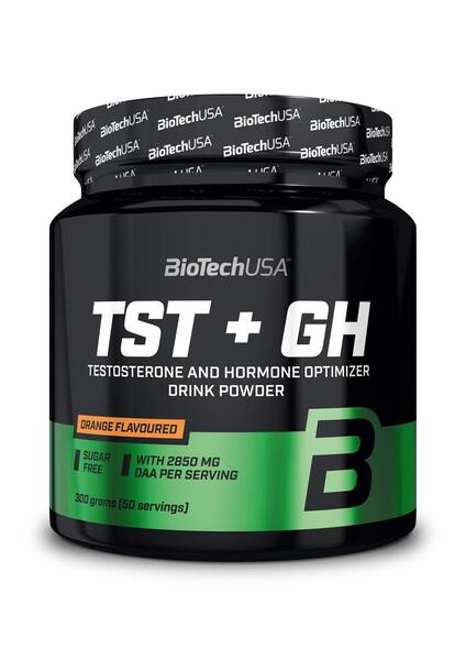 BioTechUSA TST+GH Testosterone & Hormone Booster Supplement - Orange Flavor 300g (50 Servings) | Muscle Growth, Energy & Performance Enhancement for Men | Pre-Workout & Post-Training Recovery
