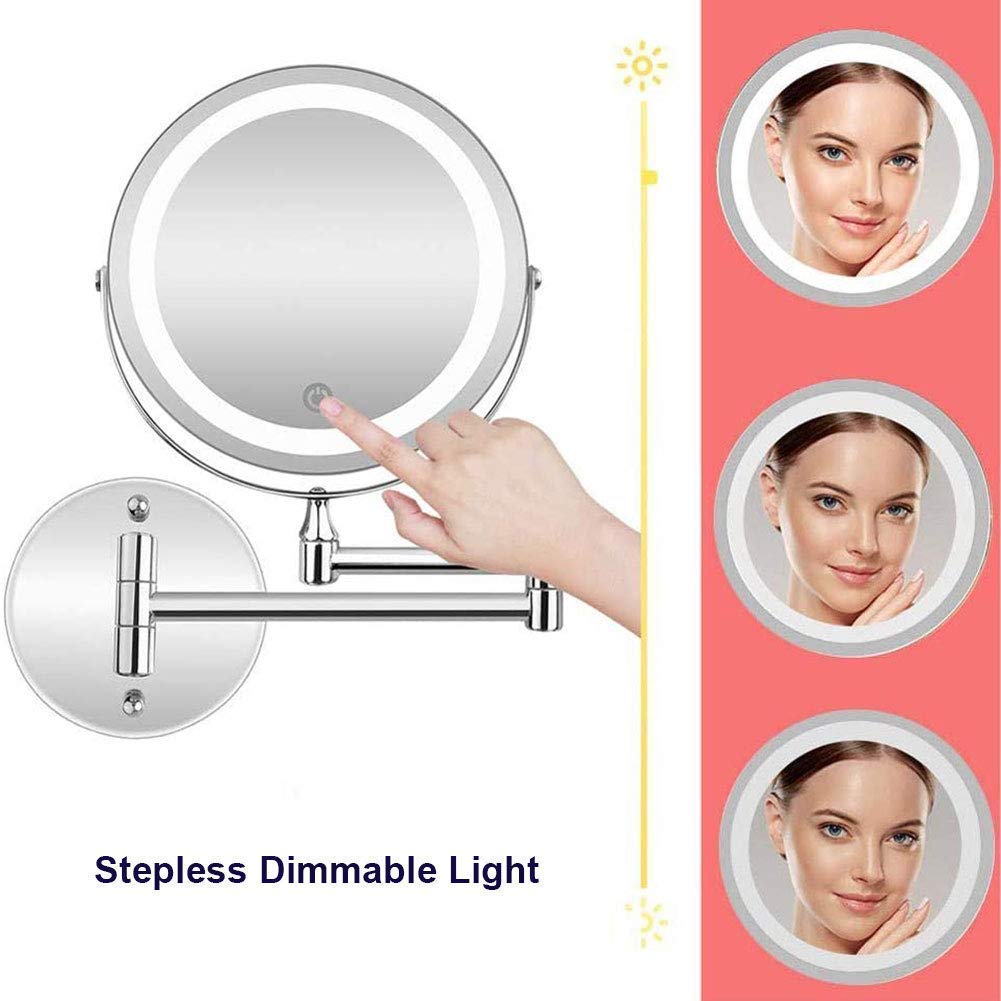 10X Magnifying LED Makeup Mirror with Dimmable Lights - Rechargeable Wall Mounted Bathroom Mirror, Touch Screen & Dual Power (USB/AAA Batteries) - Perfect for Makeup Application, Shaving & Skincare Routine