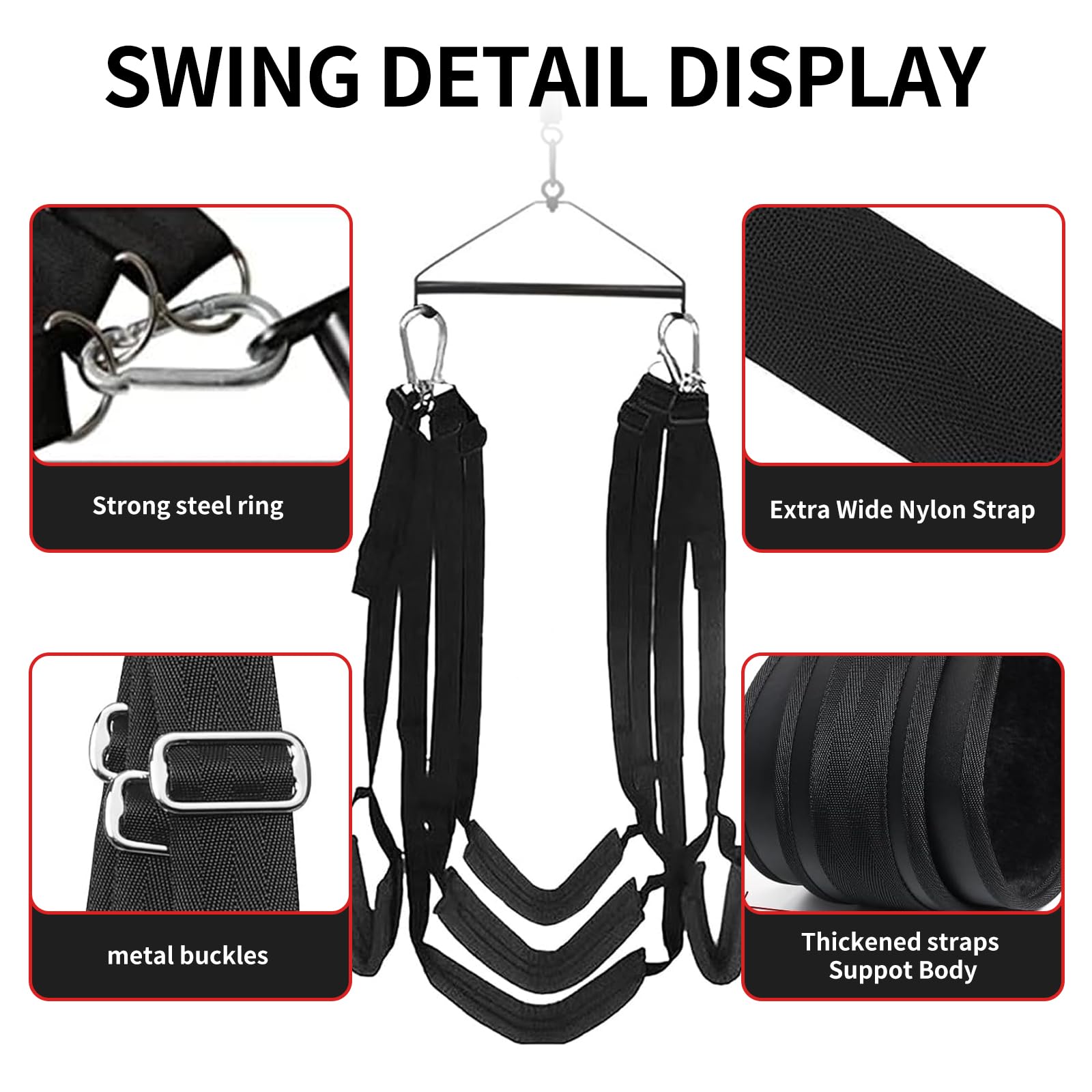 Premium 360-Degree Spinning BDSM Sex Swing for Couples - Heavy Duty Steel Triangle Frame with Comfortable Widened Pads, Supports Up to 800 lbs - Perfect for Indoor Bondage Play & Spice Up Your Bedroom Life