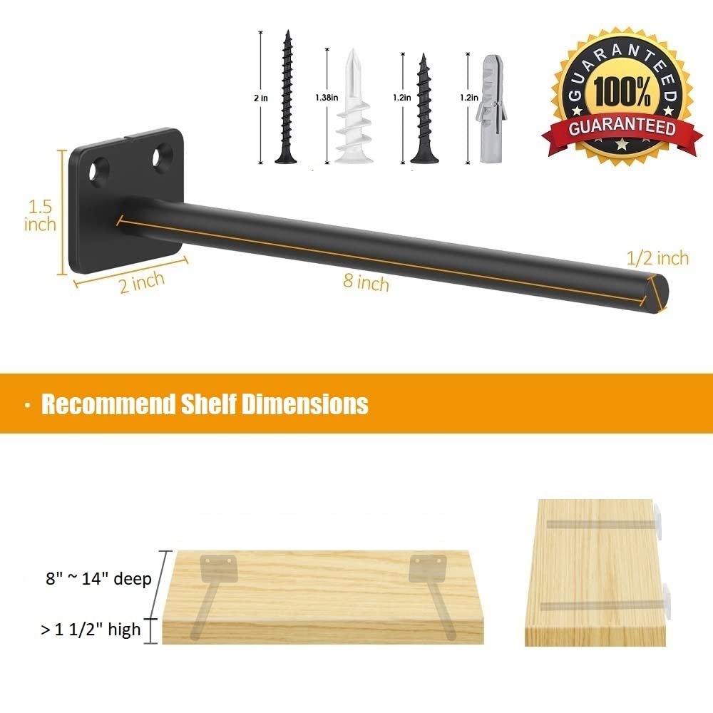 Heavy Duty 8 Inch Floating Shelf Brackets - 6 Pack Hidden Blind Shelf Supports with 150LBS Load Capacity - DIY Wood Wall Shelf Hardware for Living Room, Kitchen, Bedroom & Office Organization