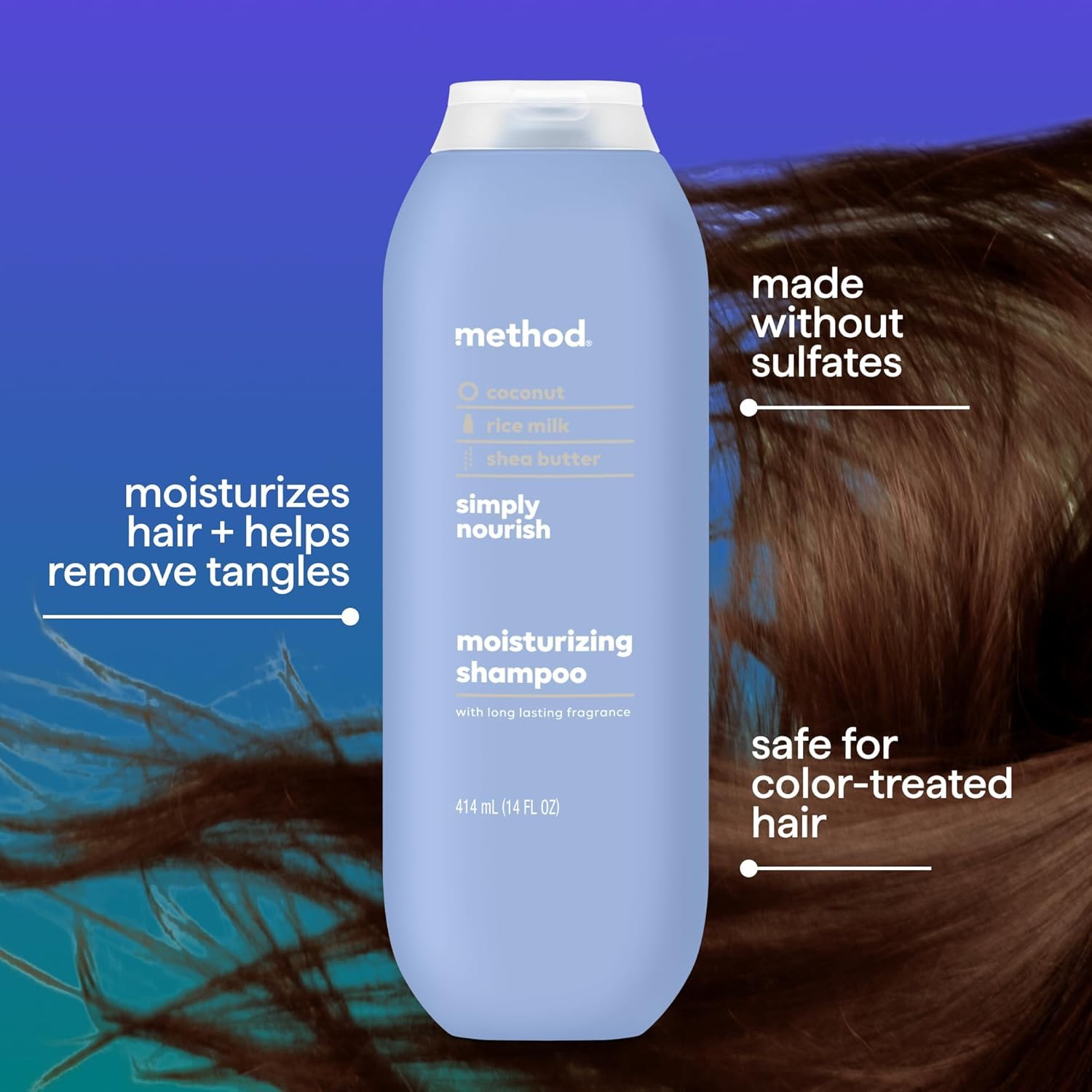 Method Moisturizing Shampoo with Shea Butter, Coconut & Rice Milk - Paraben & Sulfate Free - 14 oz (3 Pack) - Hydrating for Dry Hair - Perfect for Daily Use & Scalp Care