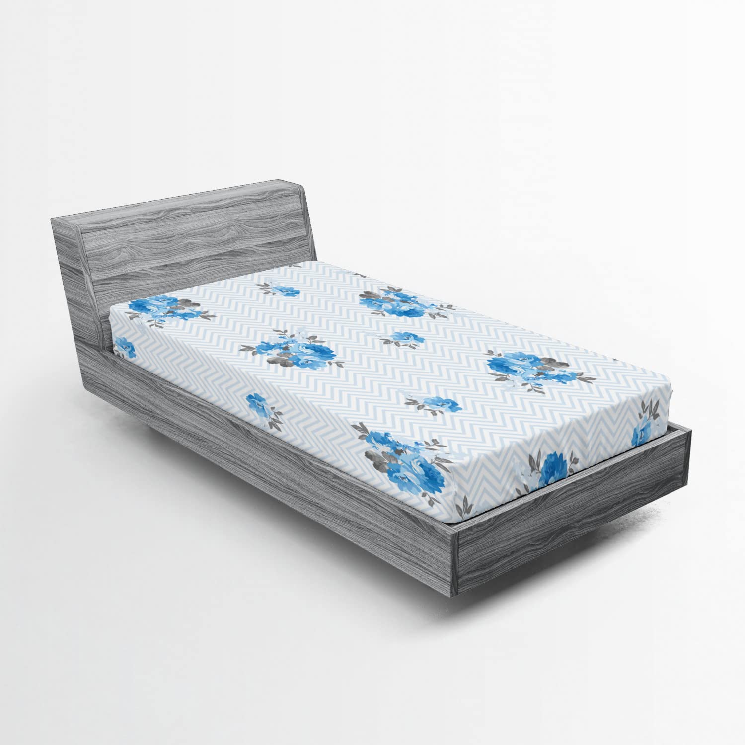 Ambesonne Blue Rose Fitted Sheet - Floral Print Twin Size Bed Sheet with Deep Pocket, All-Around Elastic for Comfort - Romantic Spring Design for Bedroom Decor, Guest Room & Dorm Essentials (Blue Grey)
