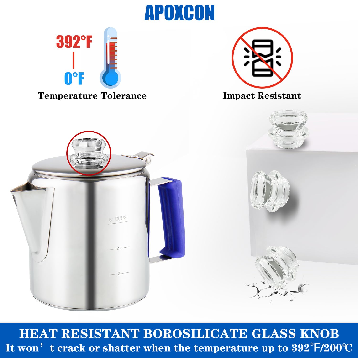 Premium Stainless Steel Percolator Coffee Pot - 6 Cup Stovetop Coffee Maker with Borosilicate Glass Knob & Heat-Resistant Handle for Camping, Home & Office Use - Compatible with Gas Stove, Campfire & Induction Cooktop - Durable & Versatile Coffee Brewing Solution