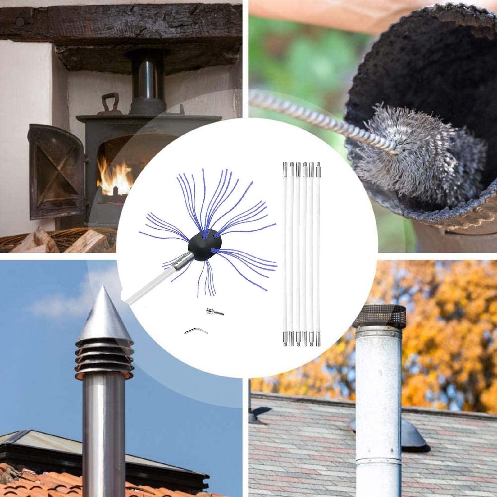 Fireplace Cleaning Kit - Chimney Sweep Brush with Rotating Whip Cleaner, 6/8/10/12 Rods for Electric Drill - Perfect for Fireplace Maintenance & Soot Removal