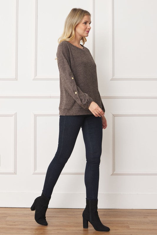 Drop Shoulder Button Sleeve Detail Top for Women - Stylish Casual Blouse for Everyday Wear, Date Night & Office Outfits