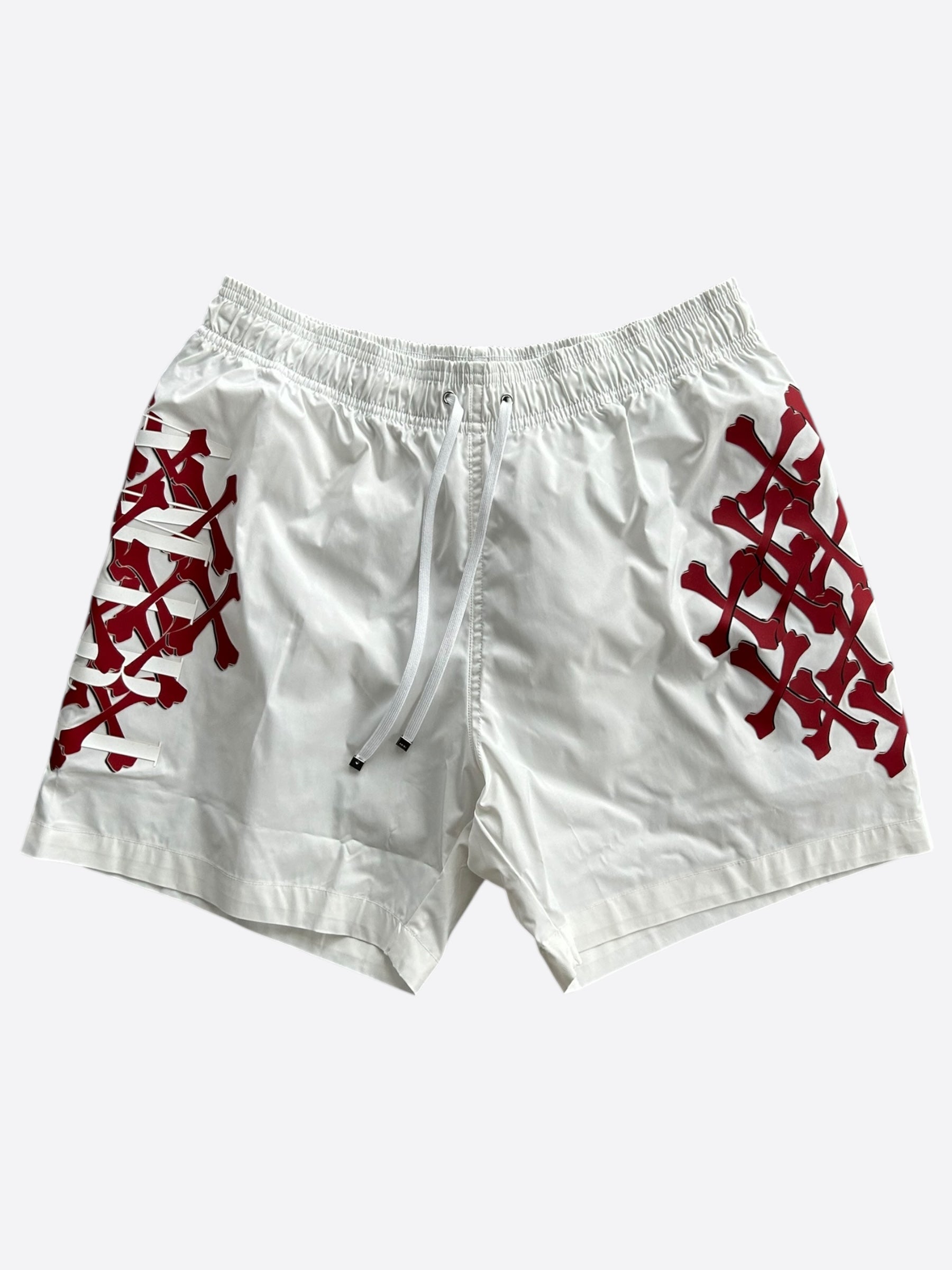 Amiri White & Red Bones Swim Shorts for Men - Stylish Beachwear for Summer Vacations & Pool Parties