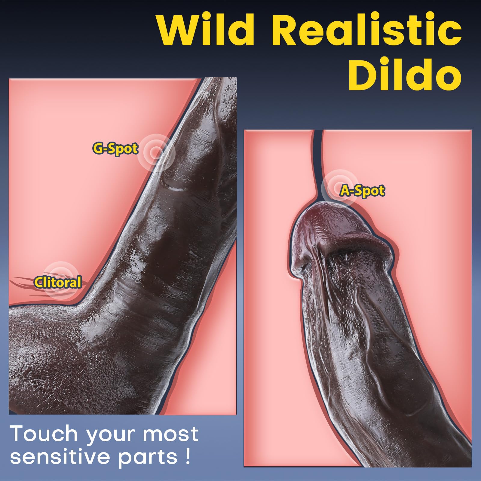Realistic 8.8 Inch Large Thick Black Dildo - Body-Safe Soft Silicone, Suction Cup Base for Hands-Free Play - Anal & Vaginal Sex Toy for Women & Men - Perfect for Solo Play, Couples Fun & BDSM Scenes