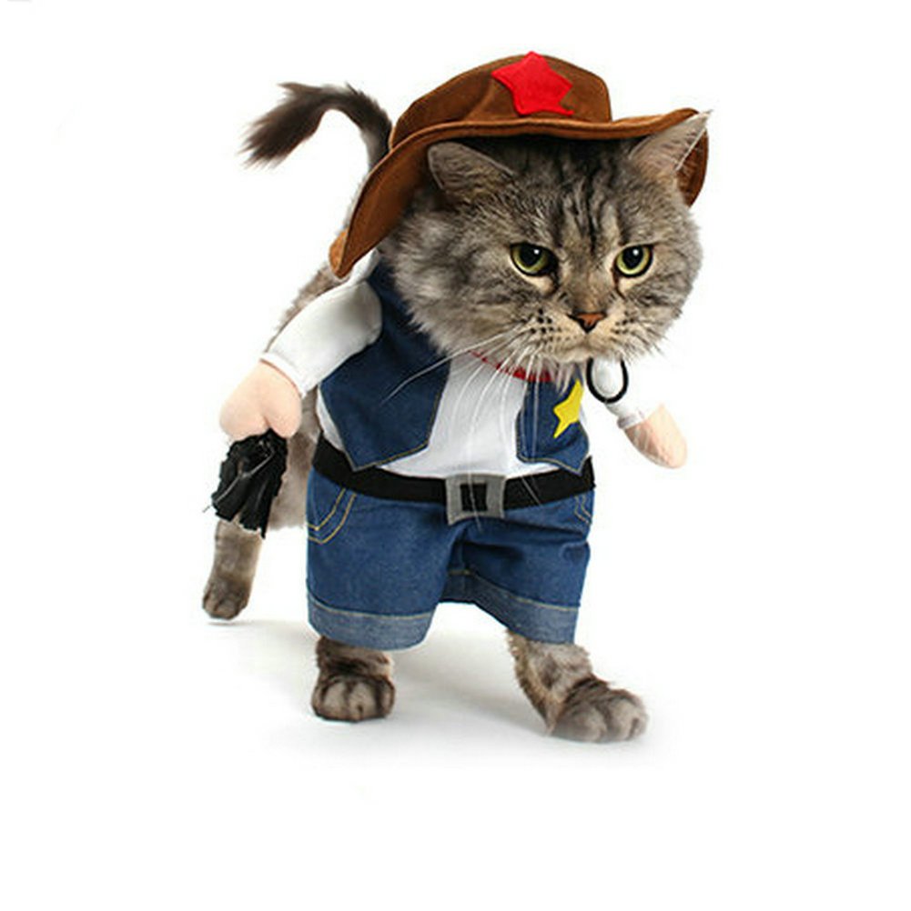 Vevins Pet Cowboy Costume with Hat - Western Outfit for Small Dogs & Cats - Halloween Party Costume - Size M - Perfect for Pet Costume Contests & Western Theme Parties