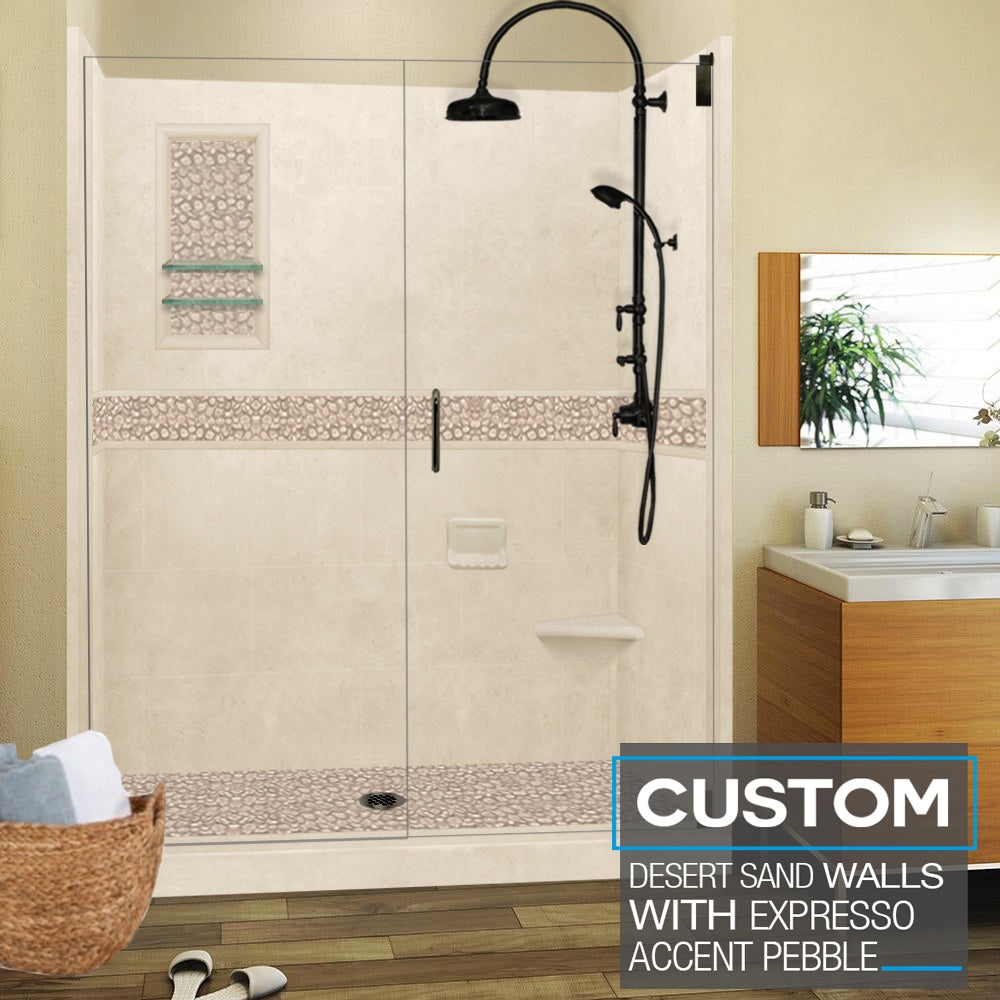 60 Alcove Desert Sand Sistine Stone & Pebble Stone Shower Wall Tile Accent Kit - DIY Shower Remodel for Bathroom Renovation - Perfect for Spa-Like Shower Upgrades and Modern Bathroom Designs