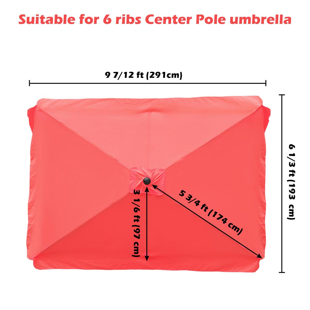 10'x6.5' Replacement Canopy for Patio Umbrella - Durable 6-Rib Rectangular Sun Shade Cover for Outdoor Furniture, Perfect for Poolside, Backyard, and Garden Use