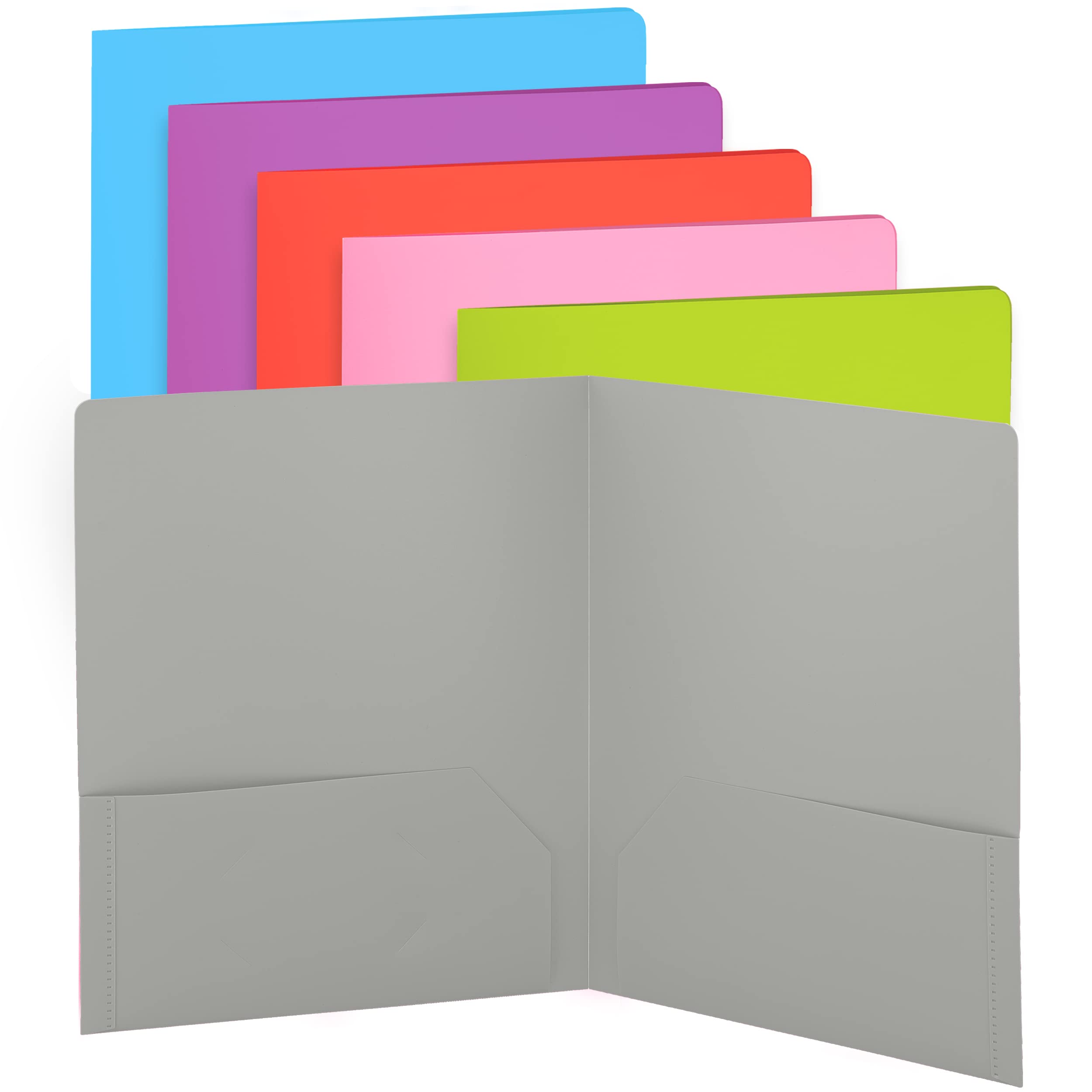 Enday 24-Pack Heavy Duty Plastic File Folders - 2-Pocket Letter Size School & Office Folders in Grey, Purple, Green, Red, Pink & Blue | Durable Poly Portfolio for Document Organization, Homework, Business Files & Classroom Supplies