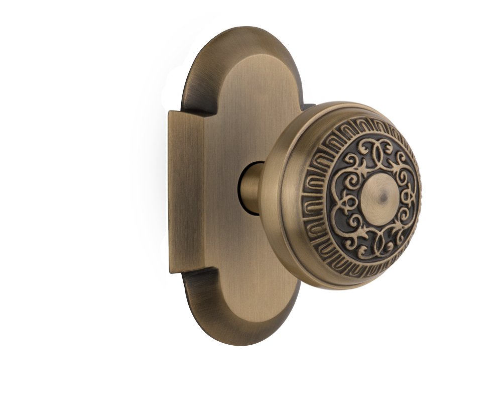 Vintage Cottage Plate with Egg & Dart Door Knob - Single Dummy in Antique Brass | Classic Home Decor for Bedroom, Bathroom & Cabinets