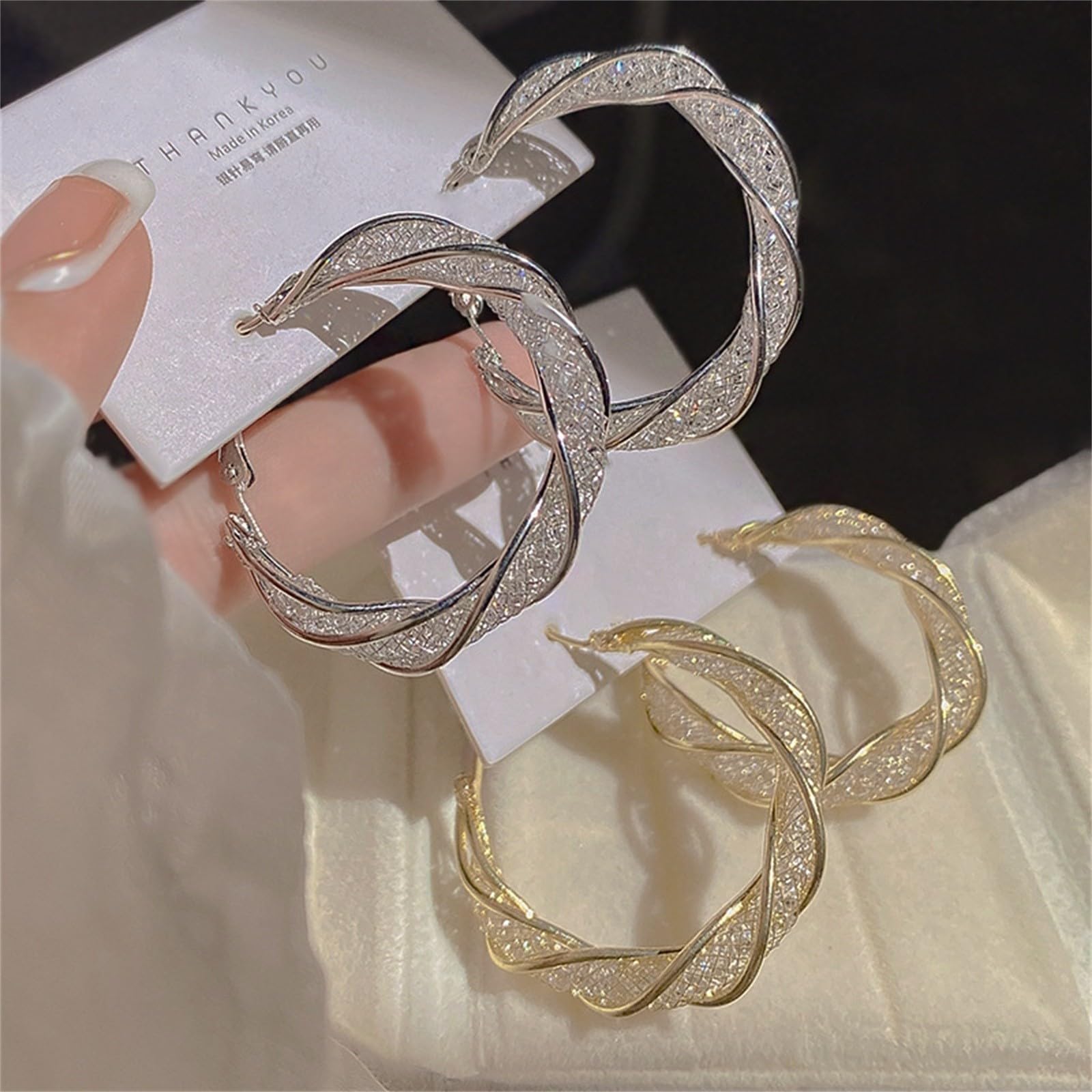 Elegant Hollow-Out Twisted Mesh Hoop Earrings for Women & Girls | Sparkling Dainty Jewelry for Birthday, Valentine's Day Gifts | Perfect for Parties, Date Nights & Special Occasions