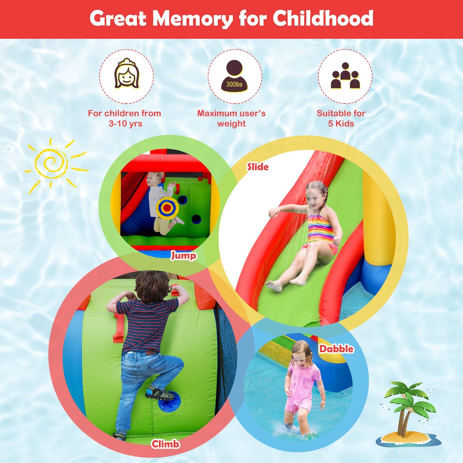 BOUNTECH Inflatable Water Slide & Bounce House Combo - 740W Blower, Splash Pool for Kids Outdoor Play | Wet/Dry Dual Use Backyard Water Park | Perfect for Birthday Parties, Summer Fun & Family Gatherings
