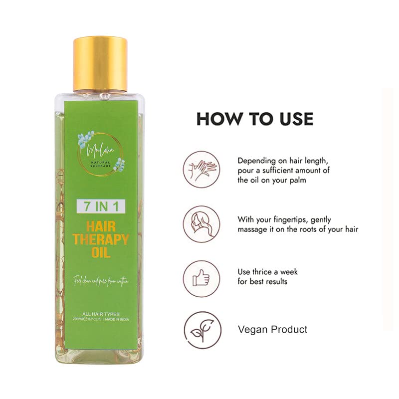 Muloha 7-in-1 Hair Growth Oil with Almond, Olive, Vitamin E, Sesame & Coconut Oils - Nourishing Treatment for Men & Women - All Hair Types (200ml) - Perfect for Dry, Damaged Hair & Scalp Care