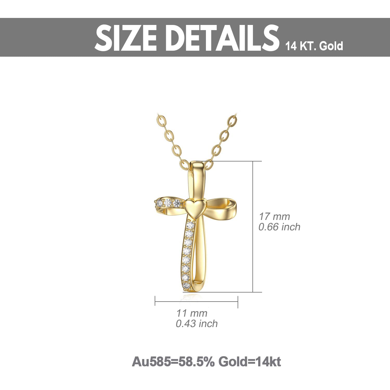 14K Real Gold Cross Necklace for Women & Girls - Yellow Gold Religious Pendant Necklace, Faith Jewelry Gift for Birthday, Christmas, Baptism - 16+2 Inch Chain - Perfect for Church, Weddings & Daily Wear