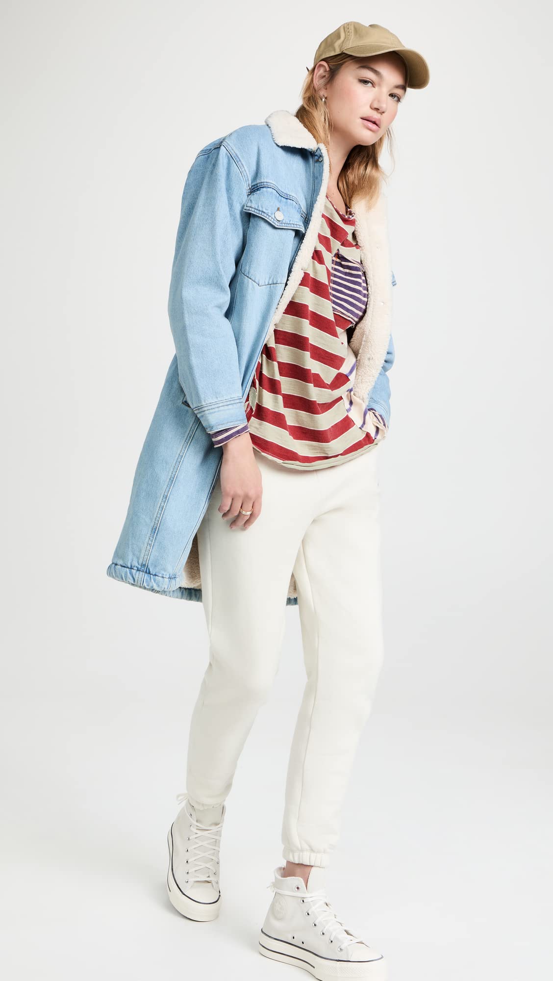 Free People Women's Striped Prep Tee - Preppy Combo Cotton T-Shirt Size M - Casual Wear, Layering & Everyday Outfits