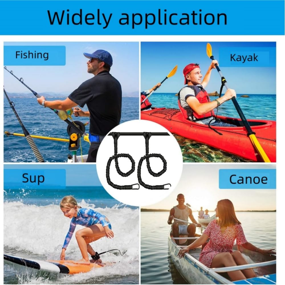 2PCS Stretchable Coiled Kayak Paddle Leash & Rod Lanyard - Durable Kayak Accessories for Paddles, Fishing Rods, and Gear - Perfect for Kayaking, Canoeing, and Water Sports Adventures