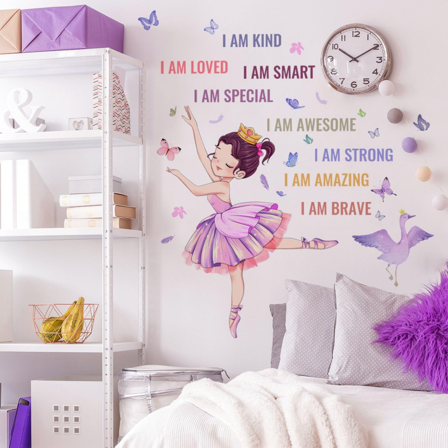 OOTSR Ballet Wall Decals for Girls - Inspirational Princess Room Decor for Bedroom, Nursery & Dance Class