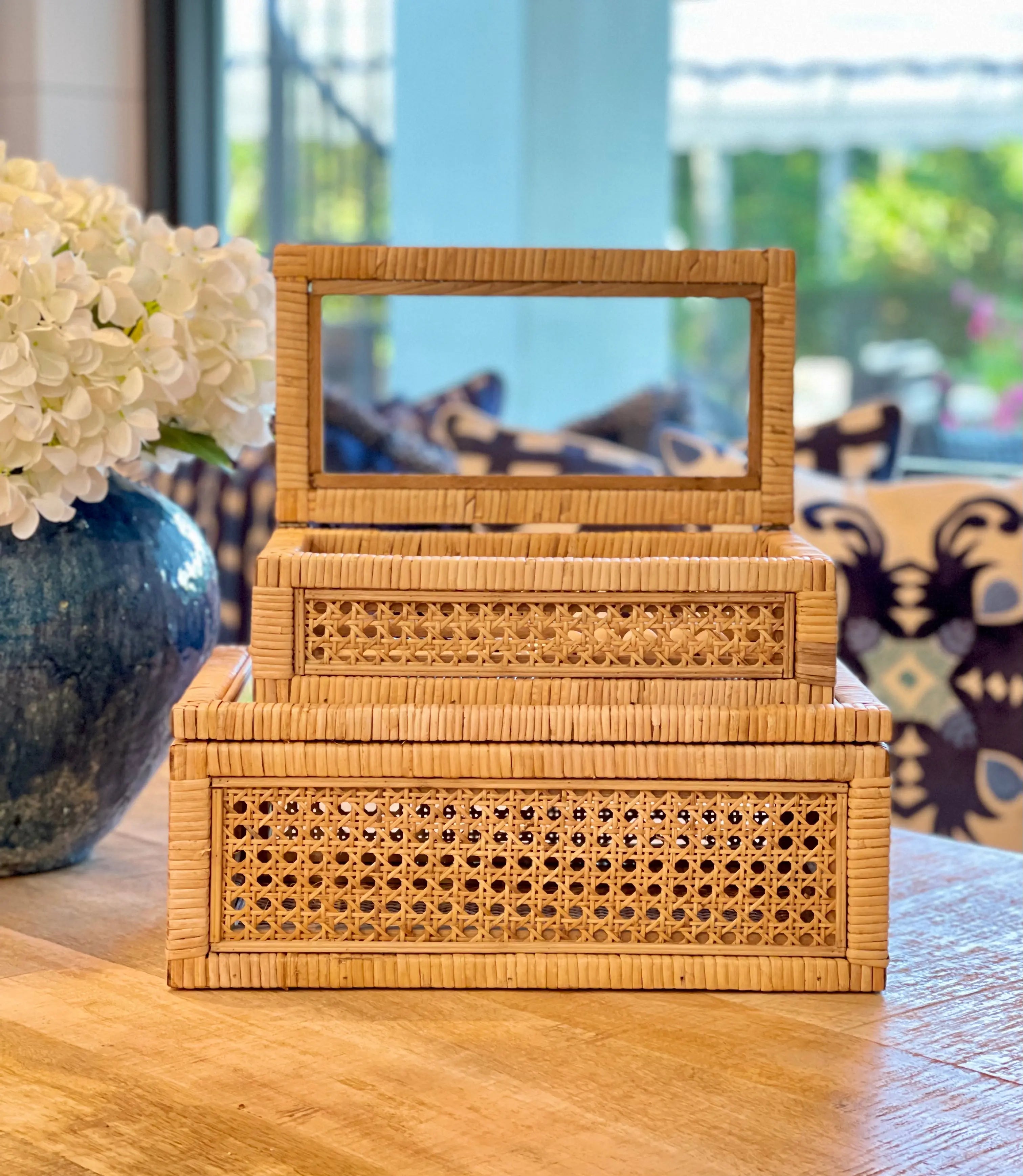 2-Piece Rattan and Glass Display Box Set - Perfect for Jewelry, Home Decor & Gift Packaging