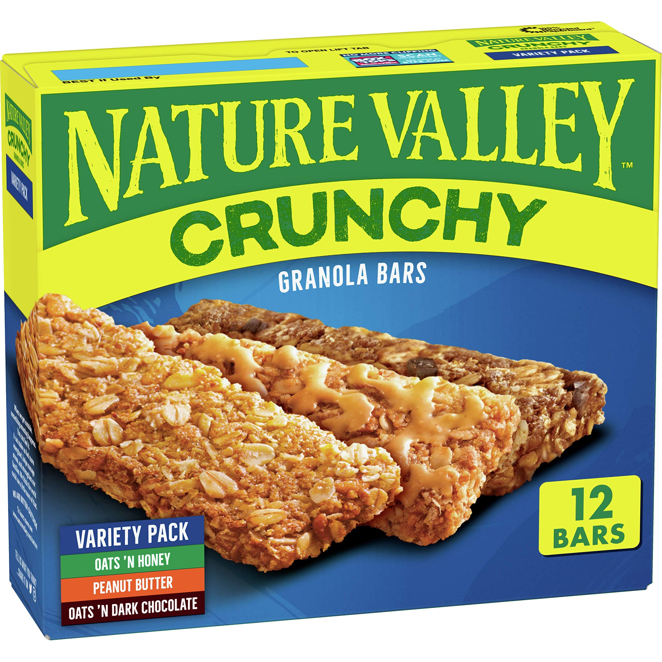 Nature Valley Crunchy Granola Bars Variety Pack - 12 Bars (8.94 OZ, 6 Pouches) | Healthy Snacks for Hiking, Office & School Lunch | Oats & Honey, Peanut Butter & Chocolate Flavors