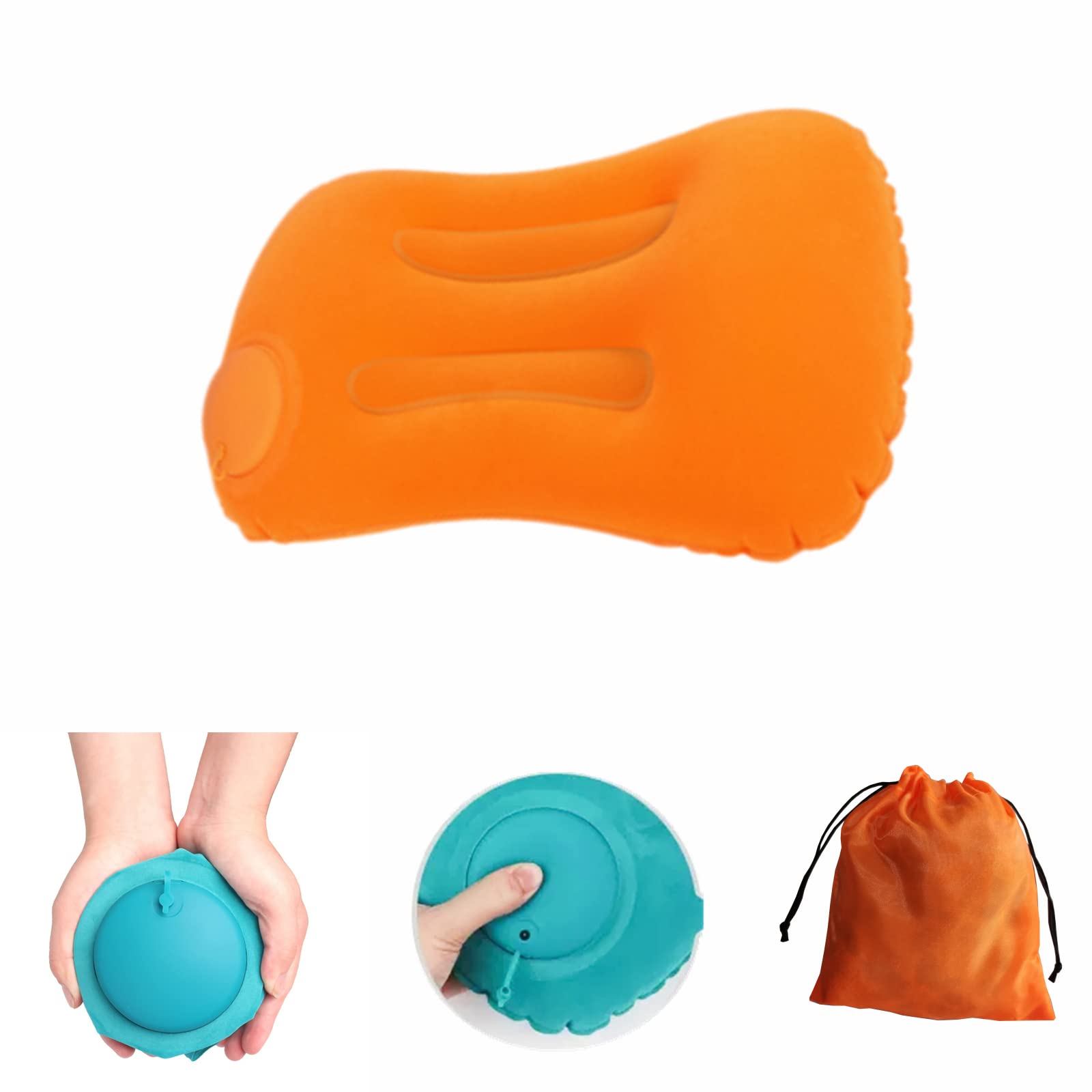 Ultra-Light Inflatable Camping Pillow - 2 Pack Portable Travel Pillow for Backpacking, Hiking & Outdoor Adventures - Comfortable Neck Support for Sleeping (Orange) - Perfect for Camping Trips, Air Travel & Emergency Kits