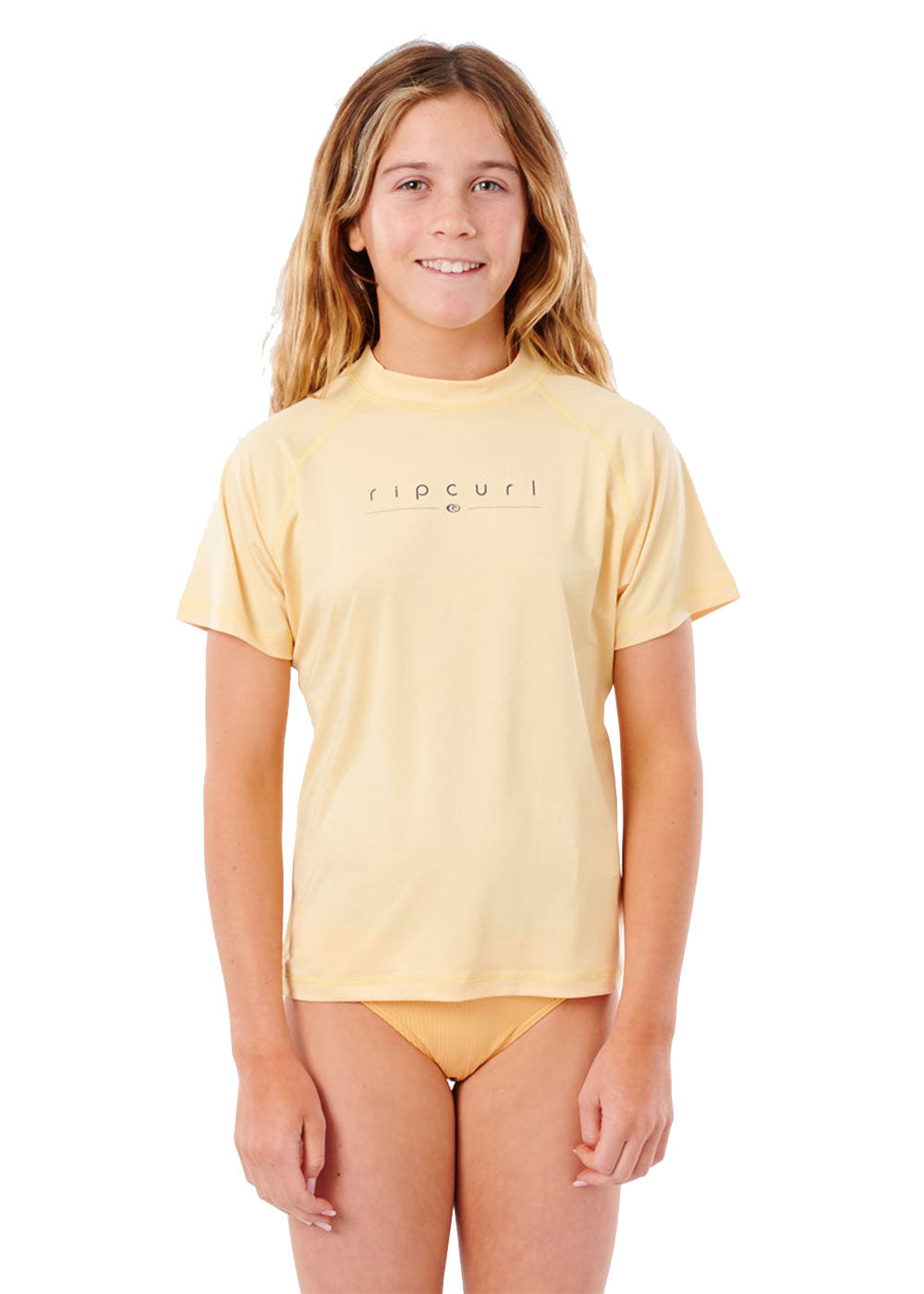 Rip Curl Girls Golden Rays Short Sleeve Rash Guard UPF 50+ Sun Protection Swim Shirt for Surfing, Swimming & Beach Activities