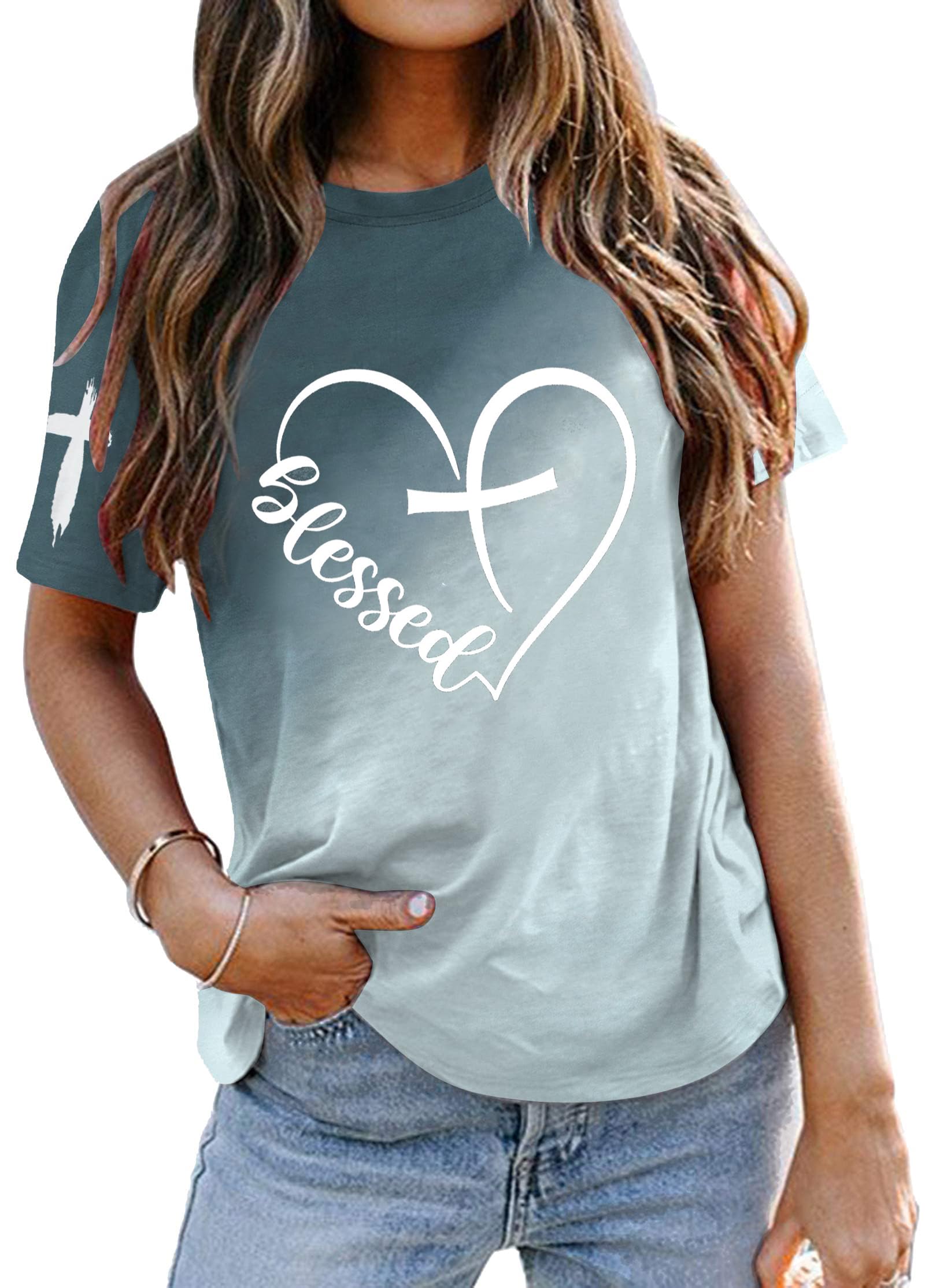 Faith T-Shirt for Women - Christian Blessed Religious Inspirational Graphic Tee - Casual Short Sleeve Top - Perfect for Church, Bible Study & Everyday Wear