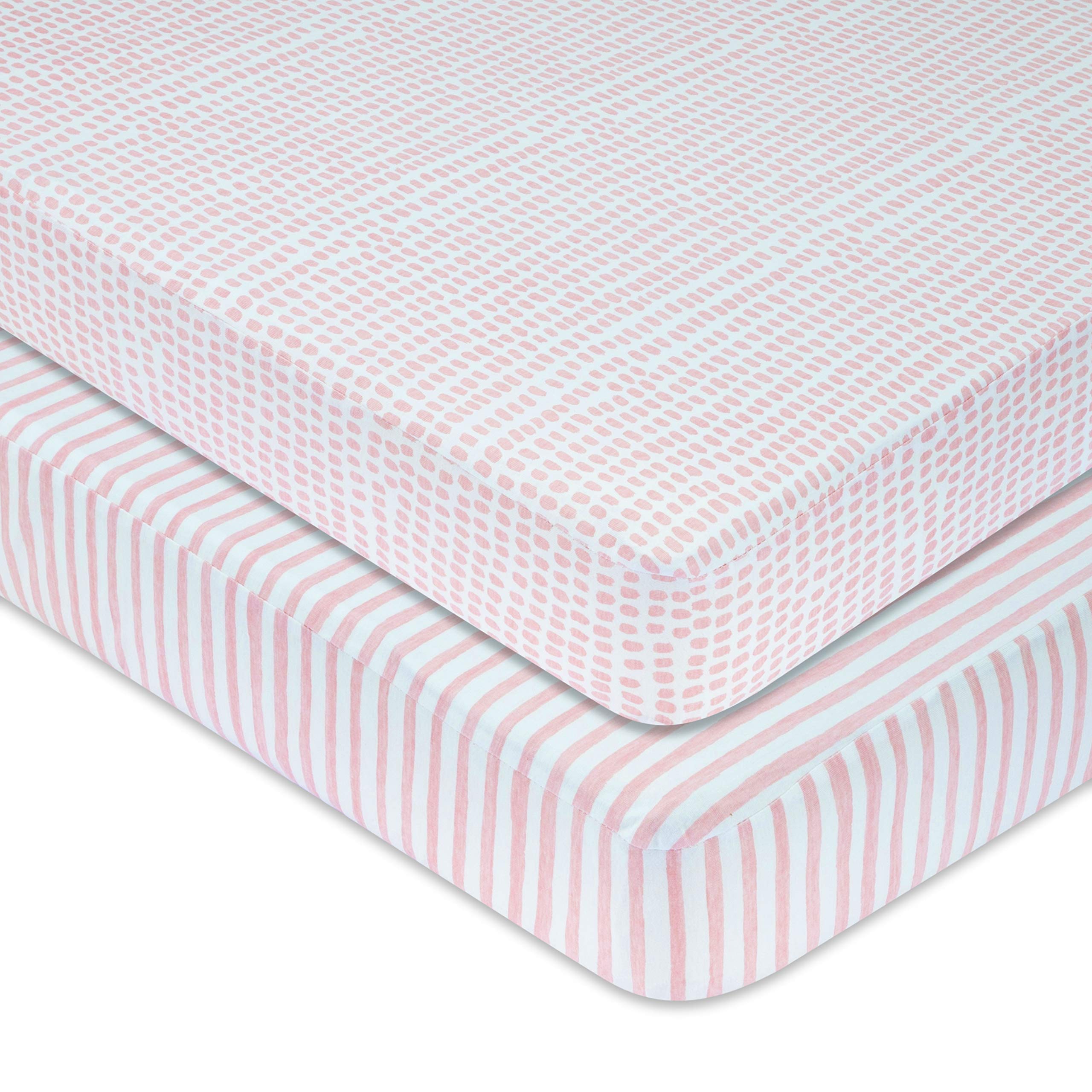 Ely's & Co. Waterproof Crib Sheet for Baby Girls - Soft Toddler Bed Sheet with Mauve Pink Splash & Stripes Design | No Need for Mattress Pad Cover | Perfect for Nursery, Daycare & Travel