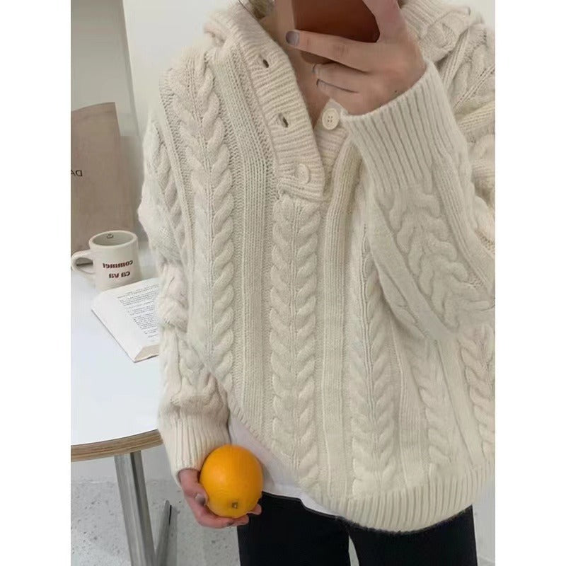 Vintage 1950s Loose Knit Hoodie - Cozy Autumn Winter Sweater for Women | Casual Outfit & Layering Staple