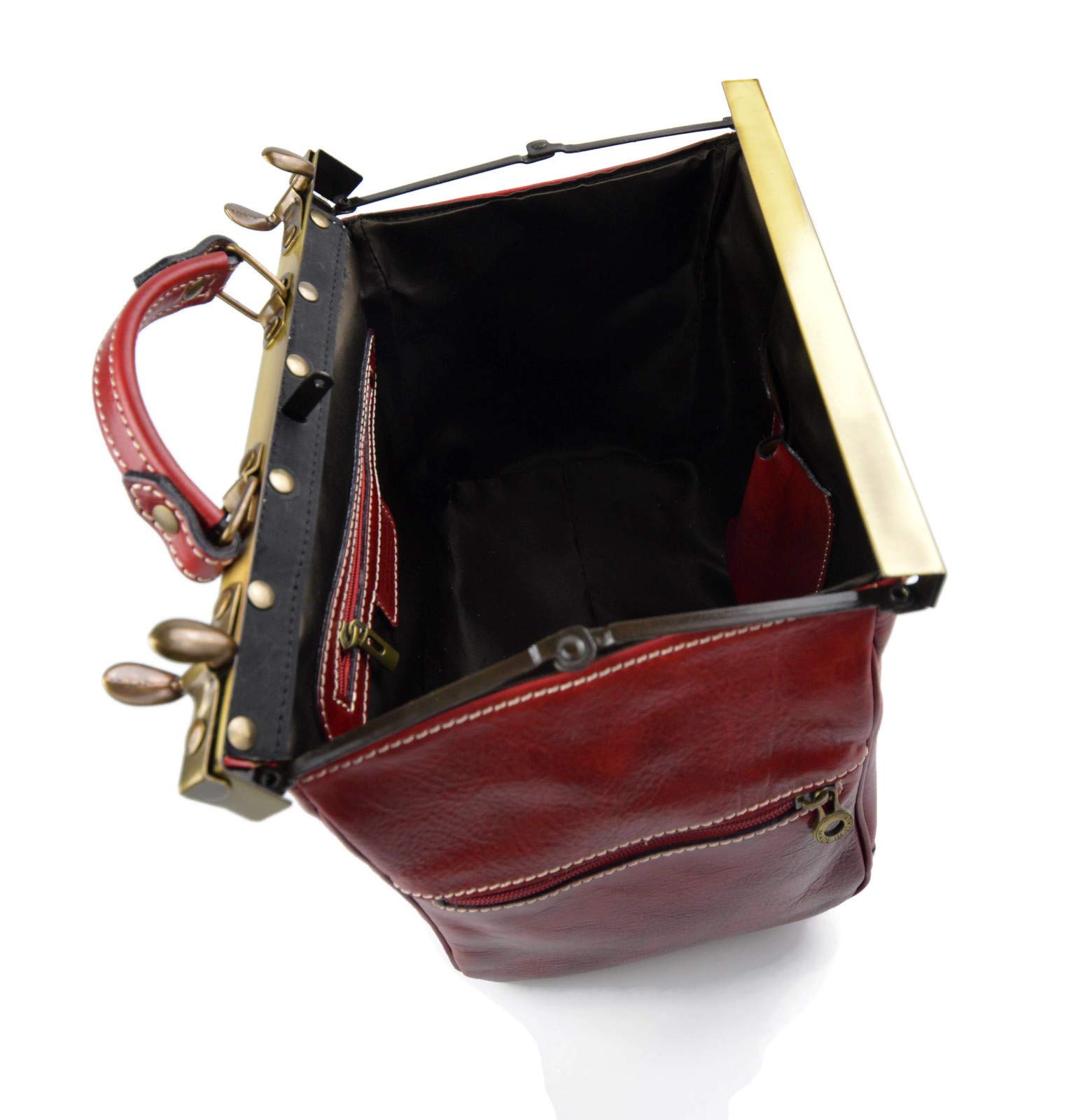 Stylish Italian Red Leather Ladies Doctor Bag - Handheld & Shoulder Medical Purse for Women | Perfect for Work, Travel & Everyday Use