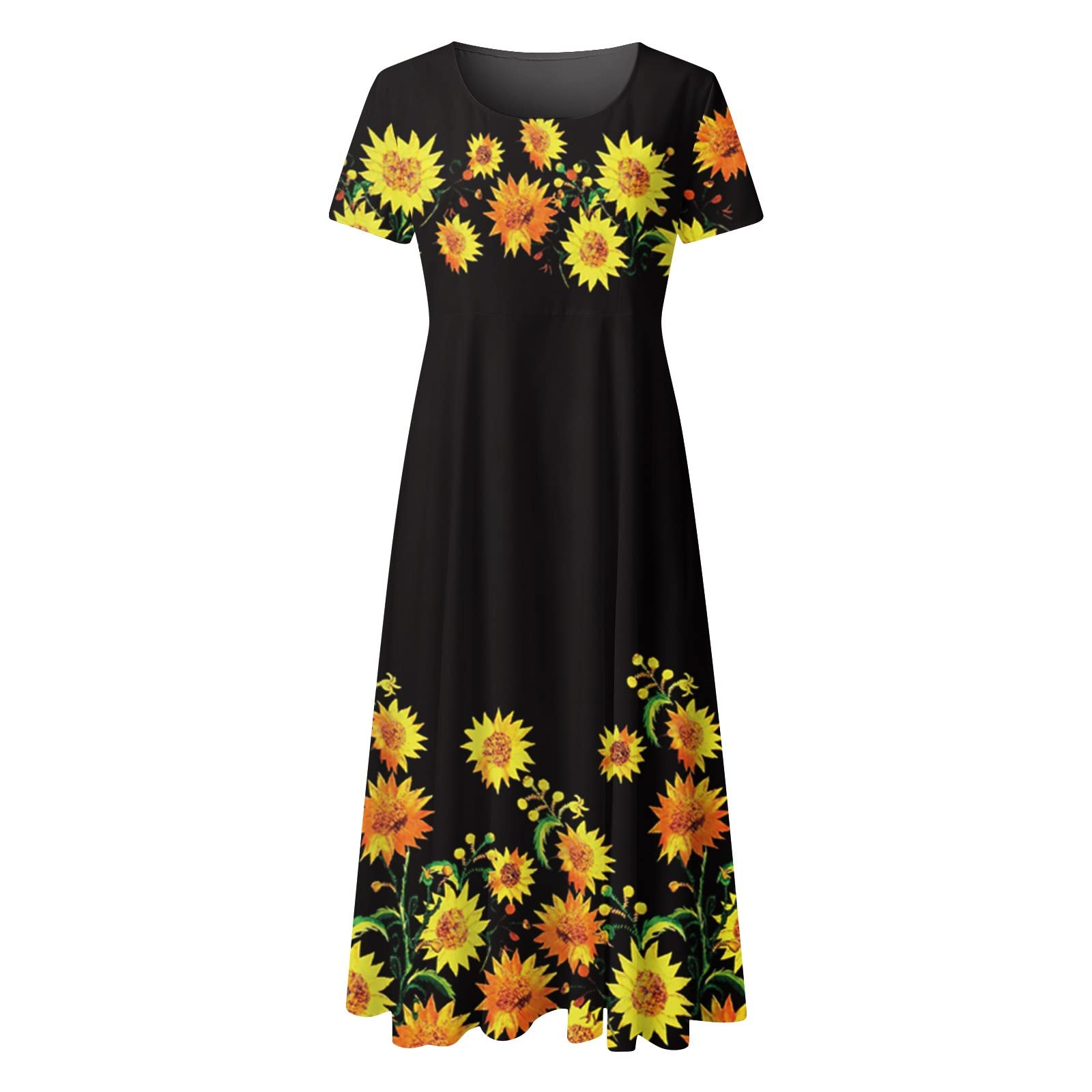 Elegant Floral Printed Boho Beach Dress for Women - Summer Casual Short Sleeve Crew Neck Loose Dress - Perfect for Wedding Guest, Party, Vacation & Beach Outings
