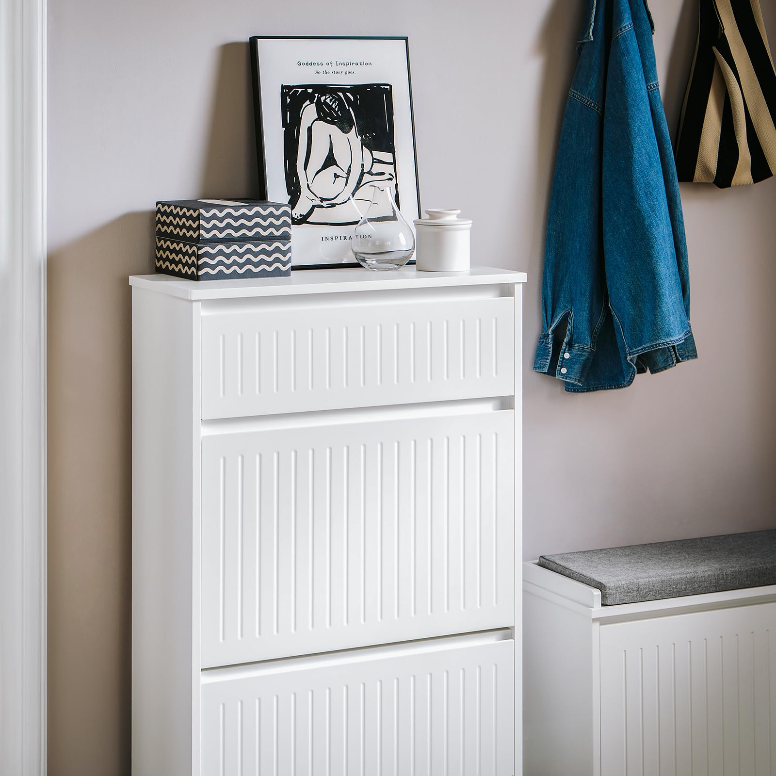 Haotian Freestanding Shoe Storage Cabinet - White Entryway Shoe Organizer with Narrow Design for Hallway | Perfect for Small Spaces, Closet Organization & Entryway Decor (Model FSR165-W)