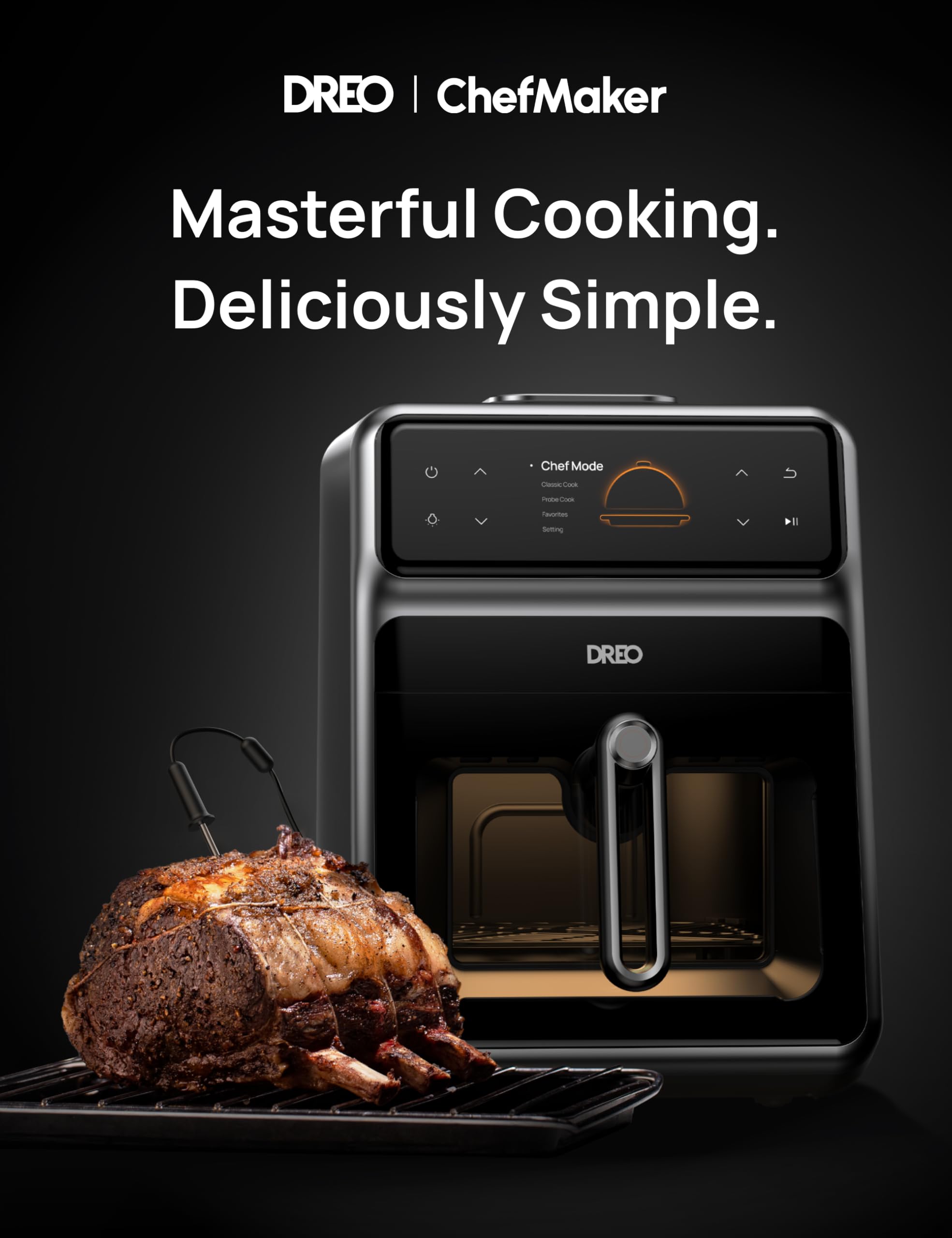 Dreo ChefMaker 6QT Smart Air Fryer Oven with Cook Probe & Water Atomizer - 3 Professional Cooking Modes, One-Touch Operation for Perfect Meals - Ideal for Baking, Roasting, and Air Frying at Home