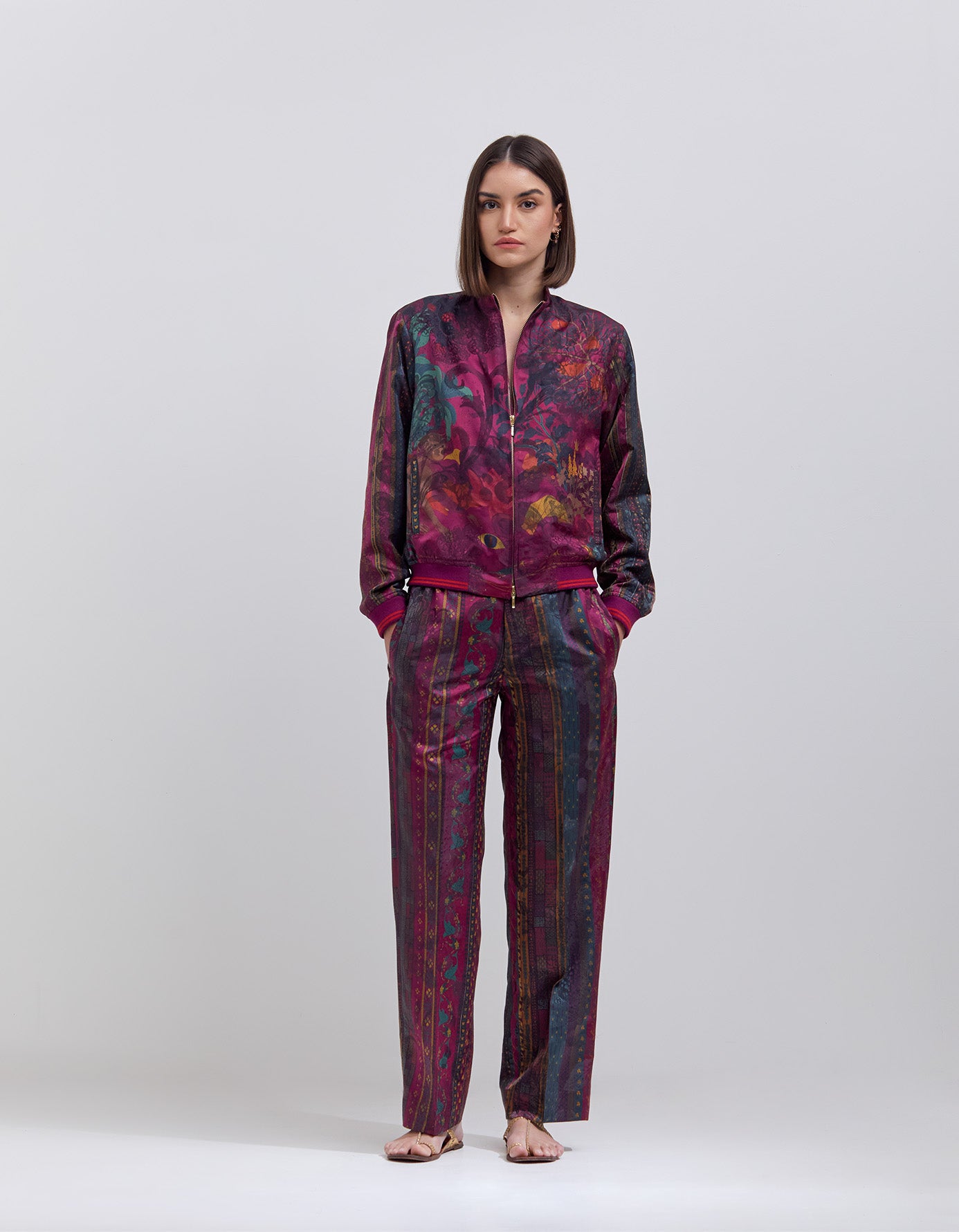 Luxury Azaad Silk Damask Trousers for Women - Elegant Purple Palazzo Pants - Perfect for Evening Parties, Weddings & Special Occasions