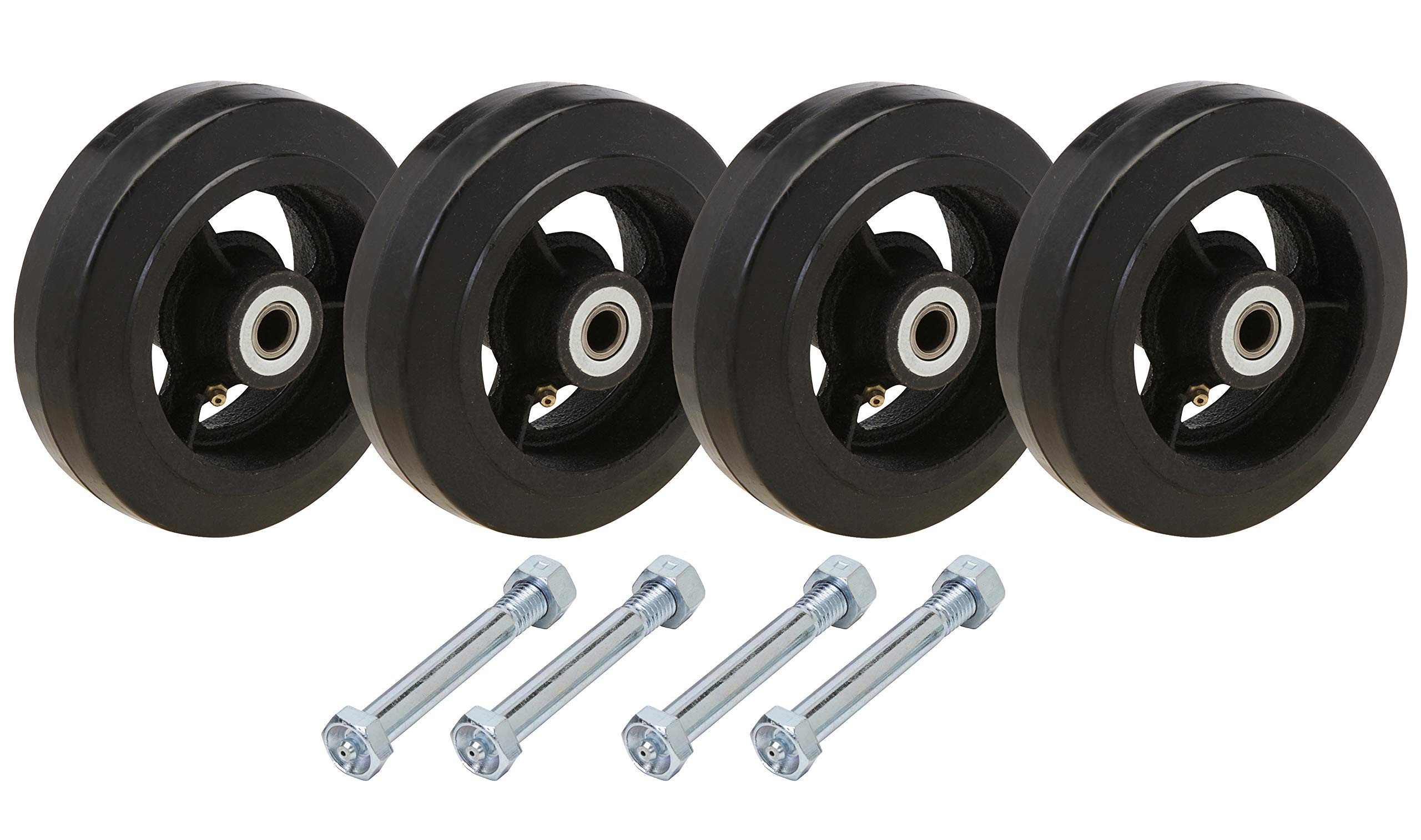 4 Pack Rubber Wheels 8x2 Inch - Heavy Duty Cast Iron Core with Roller Bearings for Smooth Rolling - Perfect for Carts, Wagons, Utility Trailers and Industrial Equipment