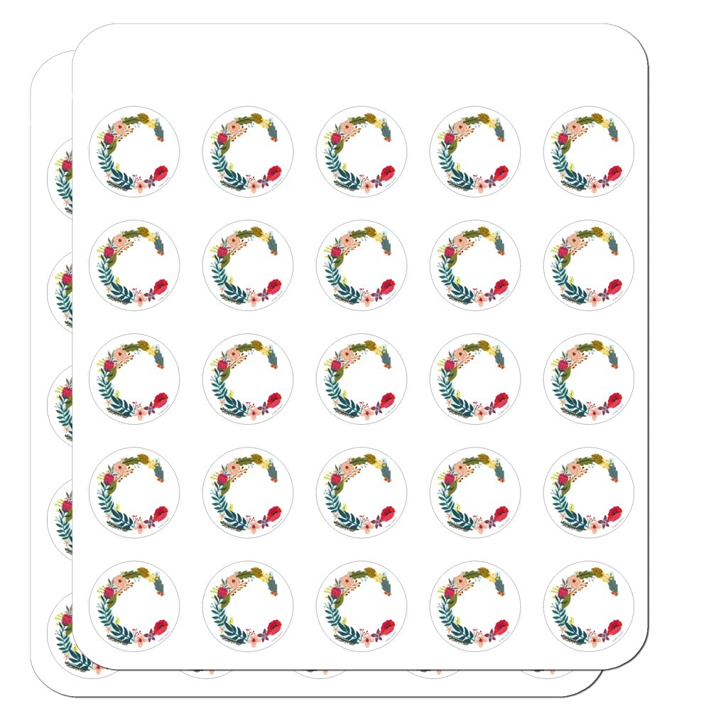 Floral Monogram Letter C Stickers for Planner, Calendar, Scrapbooking & Crafting - Perfect for DIY Projects, Bullet Journals, and Gift Decorations