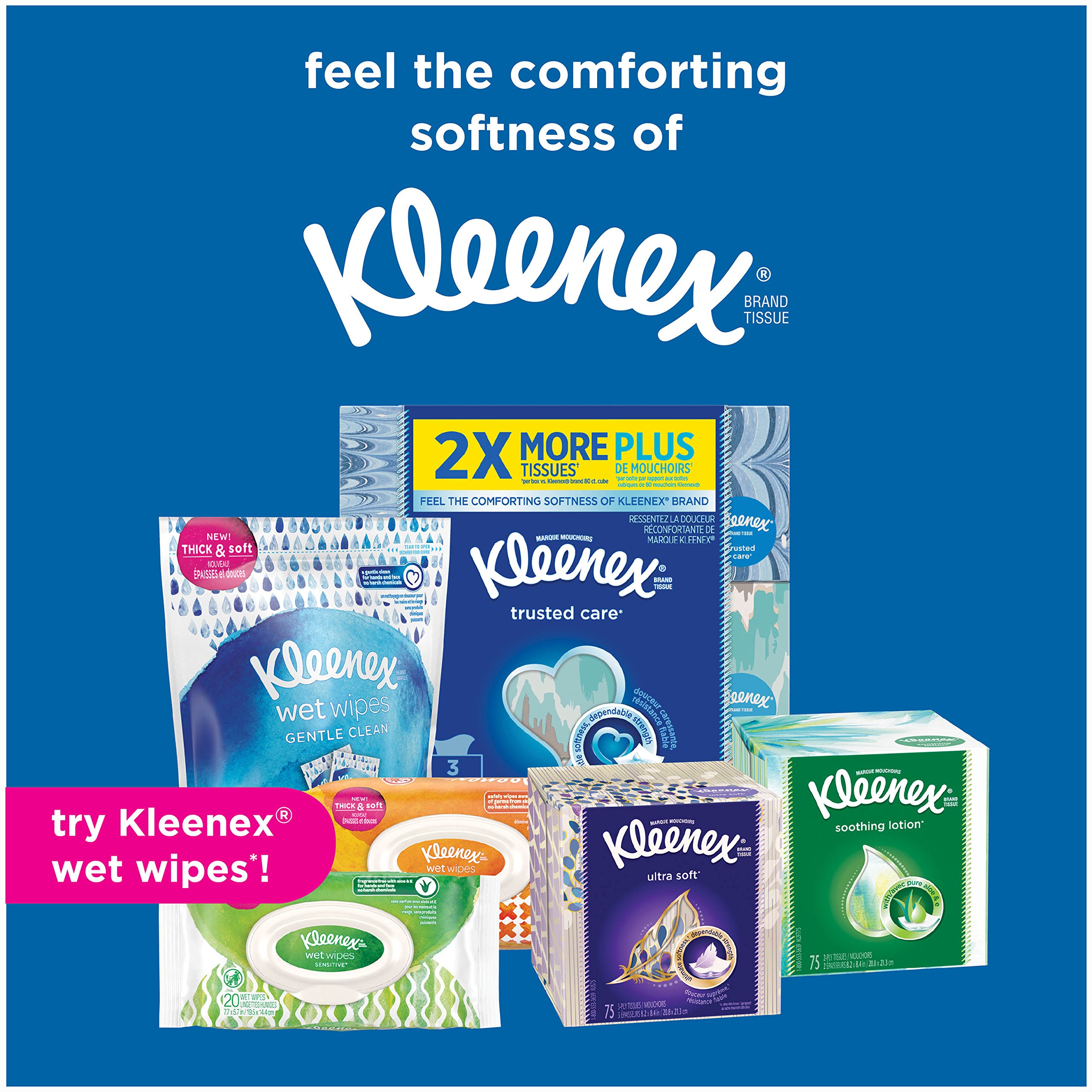 Kleenex Ultra Soft Facial Tissues - 3 Pack (120 Tissues per Flat Box) | Gentle & Strong for Daily Use at Home, Office & Travel