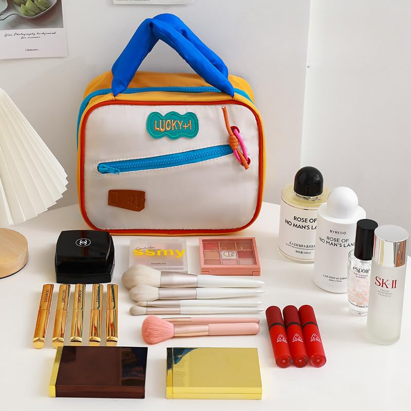 Large Travel Makeup Bag - Waterproof Cosmetic Organizer with Multiple Pockets, Portable Toiletry Case for Women | Perfect for Gym, Sports, Vacation & Daily Use (Yellow)