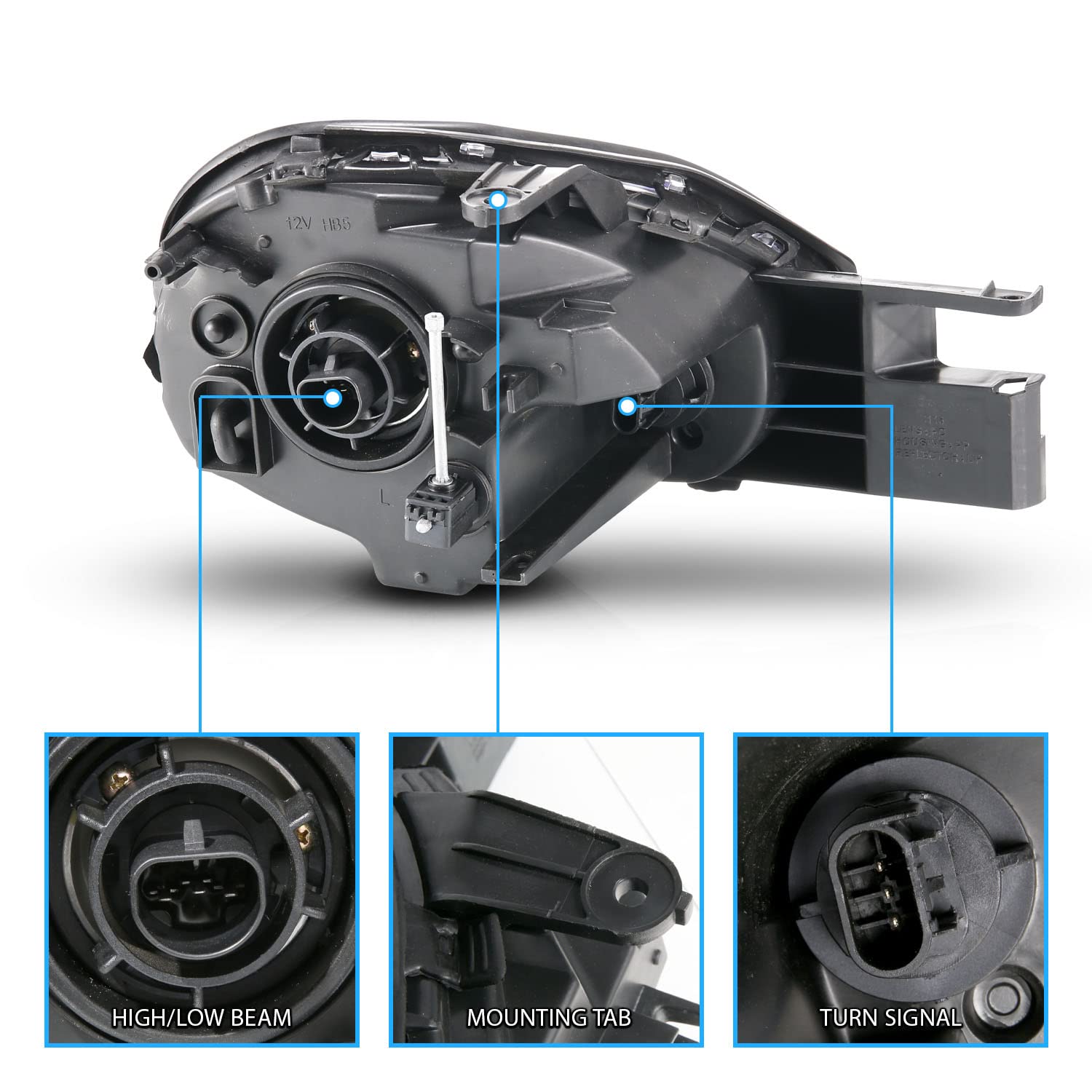 03-05 Dodge Neon Black Replacement Headlights Set - Left & Right Side Headlamps for Improved Night Driving Safety