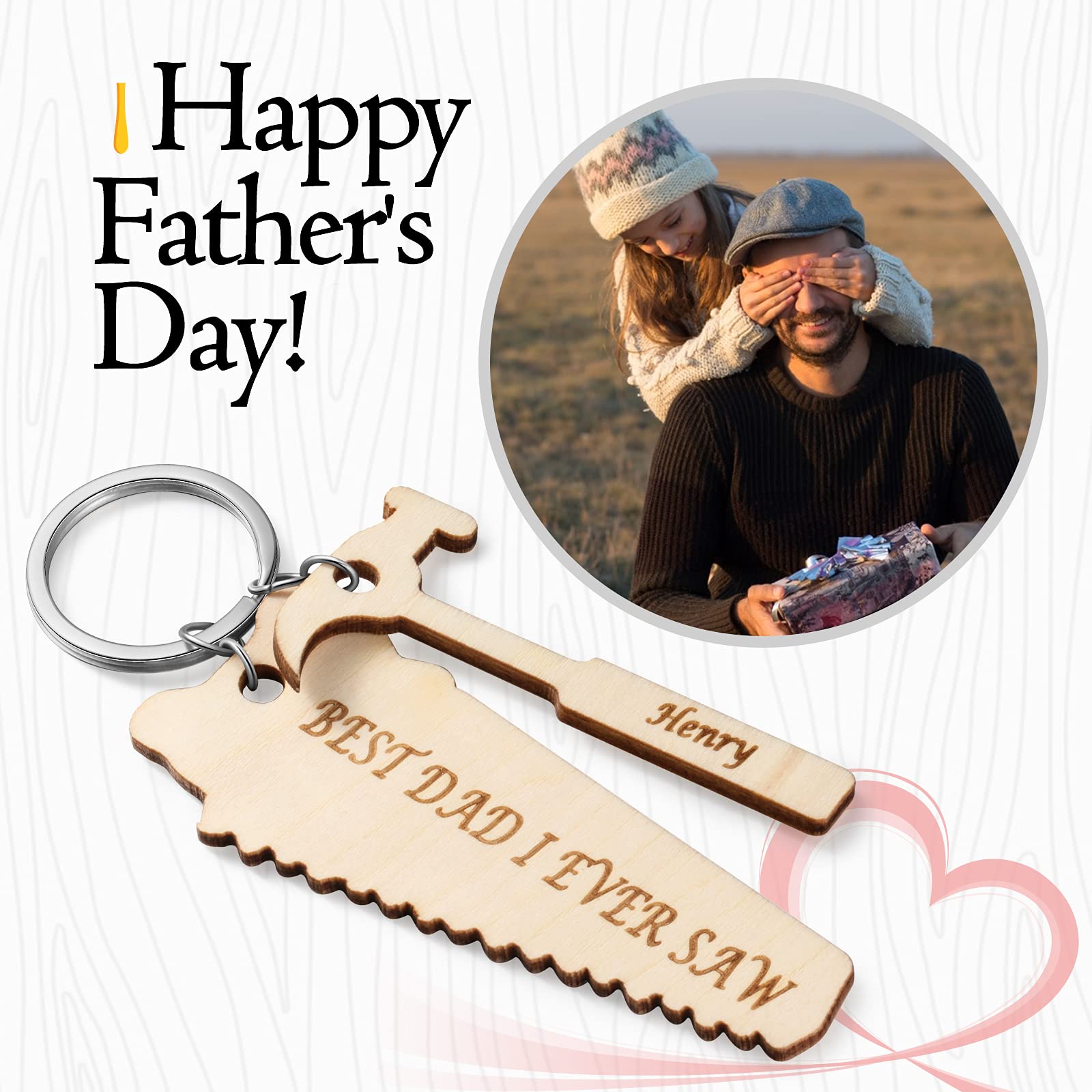Custom Engraved Wood Keychain - Personalized Saw & Hammer Shape with 1-6 Names - Unique Father's Day Gift for Dad - Perfect for DIY Enthusiasts, Handymen & Tool Lovers