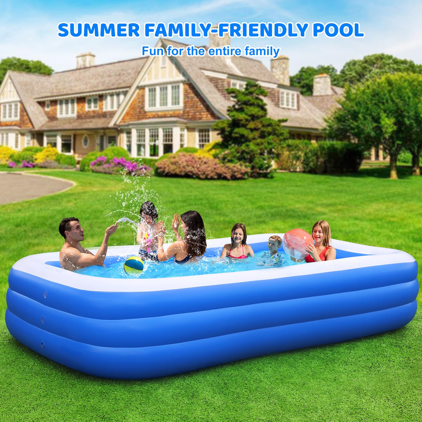 Best Inflatable Swimming Pool with Pump - 130'' x 72'' x 22'' Large Blow Up Pool for Adults & Kids - Durable Thickened Oversized Backyard Inflatable Pool - Perfect for Outdoor Summer Parties, Family Gatherings & Kids Water Play