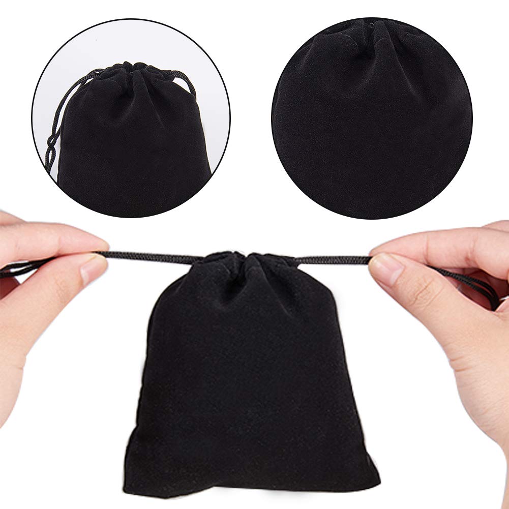 50pcs Black Velvet Gift Pouches 12x10cm - Elegant Rectangle Jewelry Bags for Rings, Necklaces, Earrings - Perfect for Wedding Favors, Party Gifts & Retail Packaging