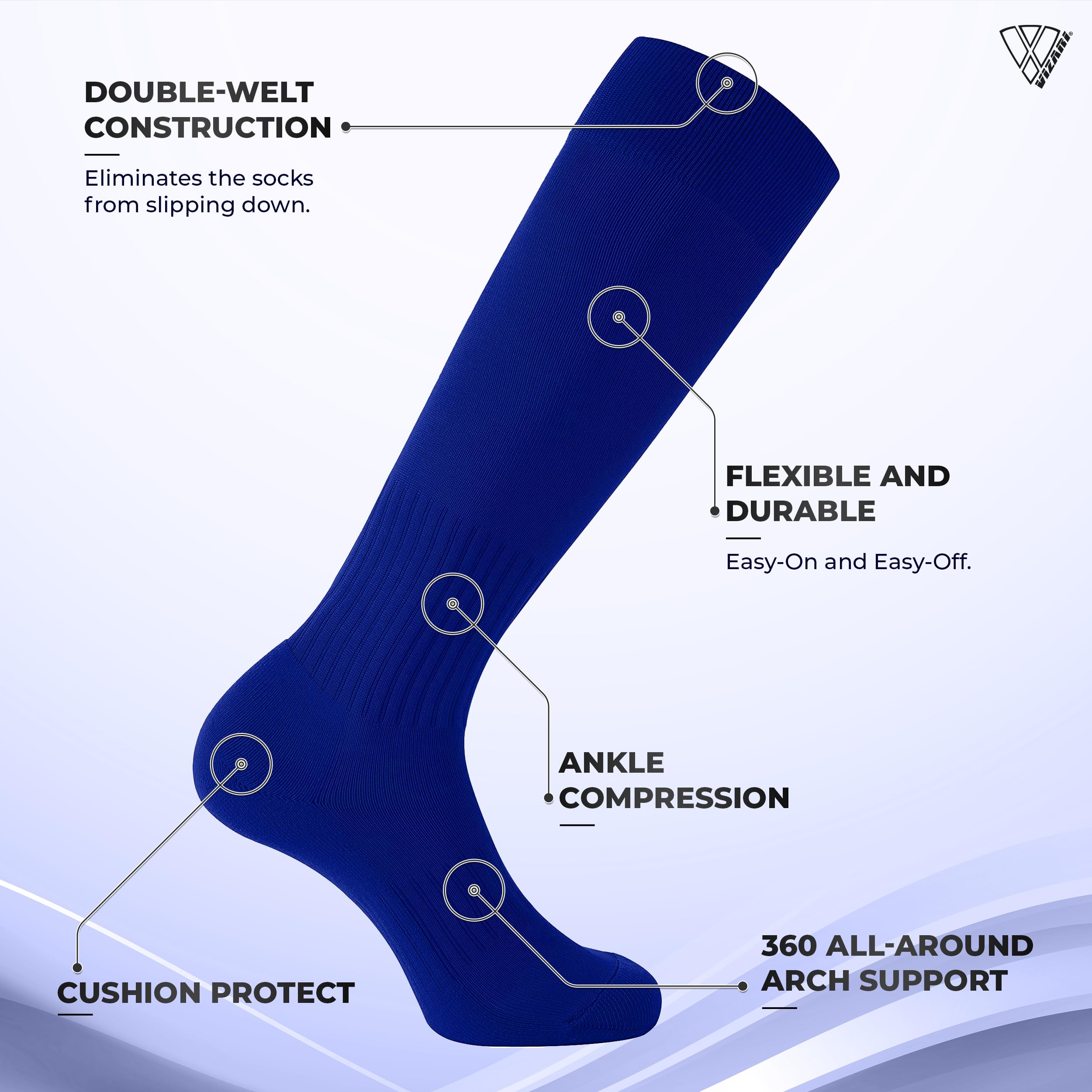 Vizari Soccer Compression Socks for Youth & Adults - Cushioned Support Football Baseball Rugby Hockey Socks - Perfect for Sports Training & Game Day Performance