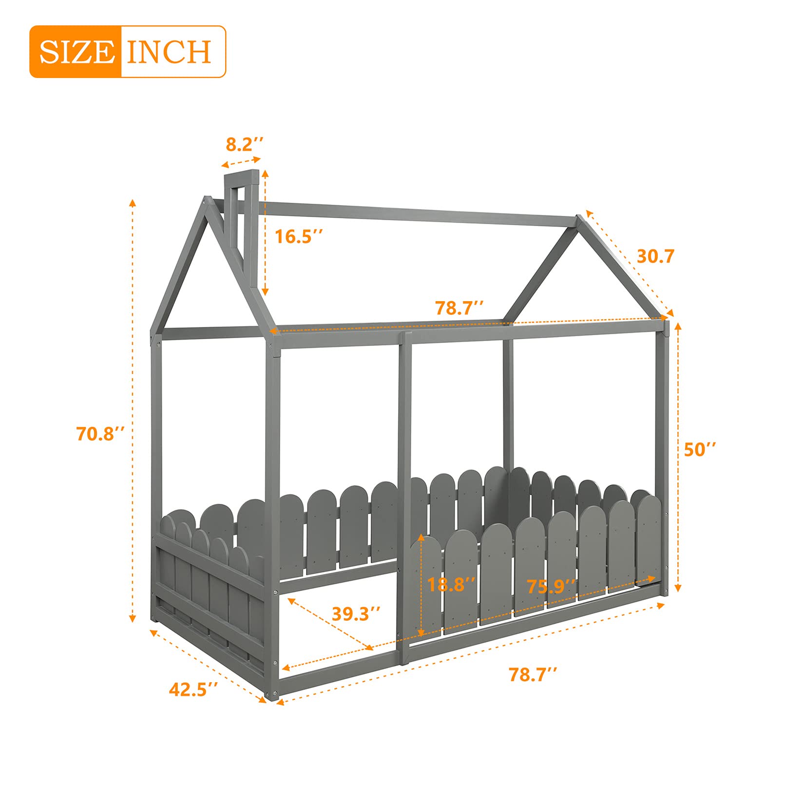 Harper & Bright Designs Twin Wooden House Bed with Safety Fence - Sturdy Cabin Bed Frame for Kids, Teens, Boys & Girls in Gray - Perfect for Bedroom Decor, Playroom & Sleepovers
