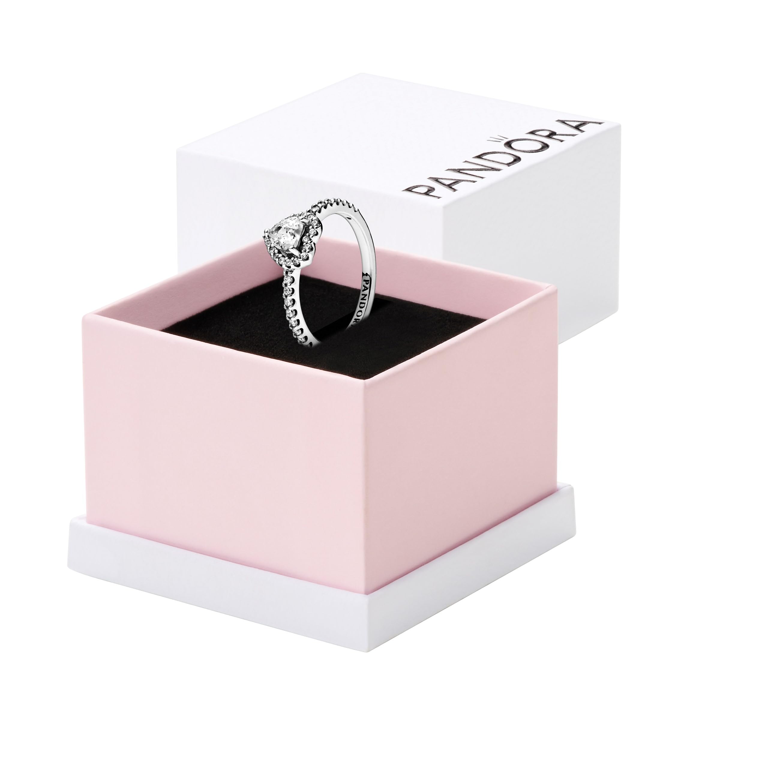 PANDORA Sterling Silver Elevated Heart Promise Ring for Women - Clear Cubic Zirconia Stackable Layering Ring - Size 7.5 with Gift Box - Perfect for Anniversaries, Valentine's Day & Romantic Gifts