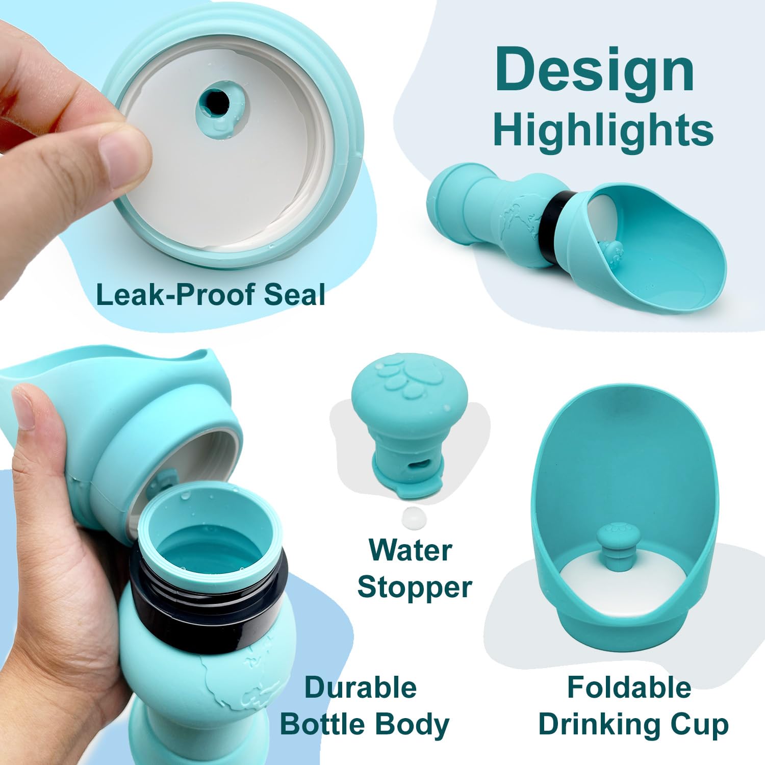 Portable Collapsible Dog Water Bottle - 19oz Leak Proof Travel Water Dispenser for Dogs | Outdoor Walking, Hiking, Camping & Travel Accessories | Tiffany Blue Pet Water Bottle