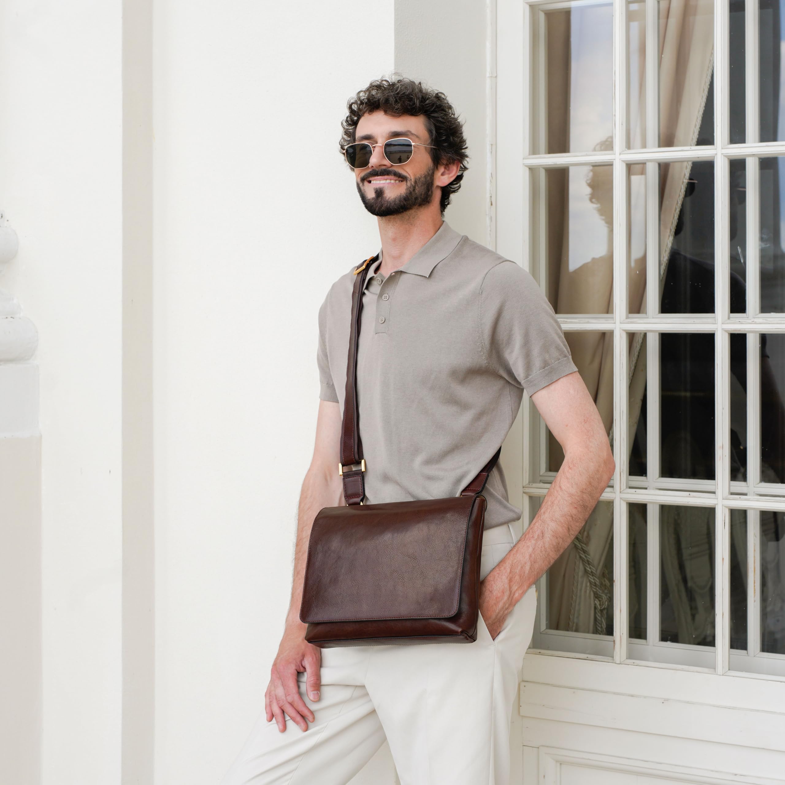 Premium Full Grain Leather Messenger Bag for Men - Durable Crossbody Shoulder Bag with Tablet Pocket - Perfect for Work, Travel & Daily Commute