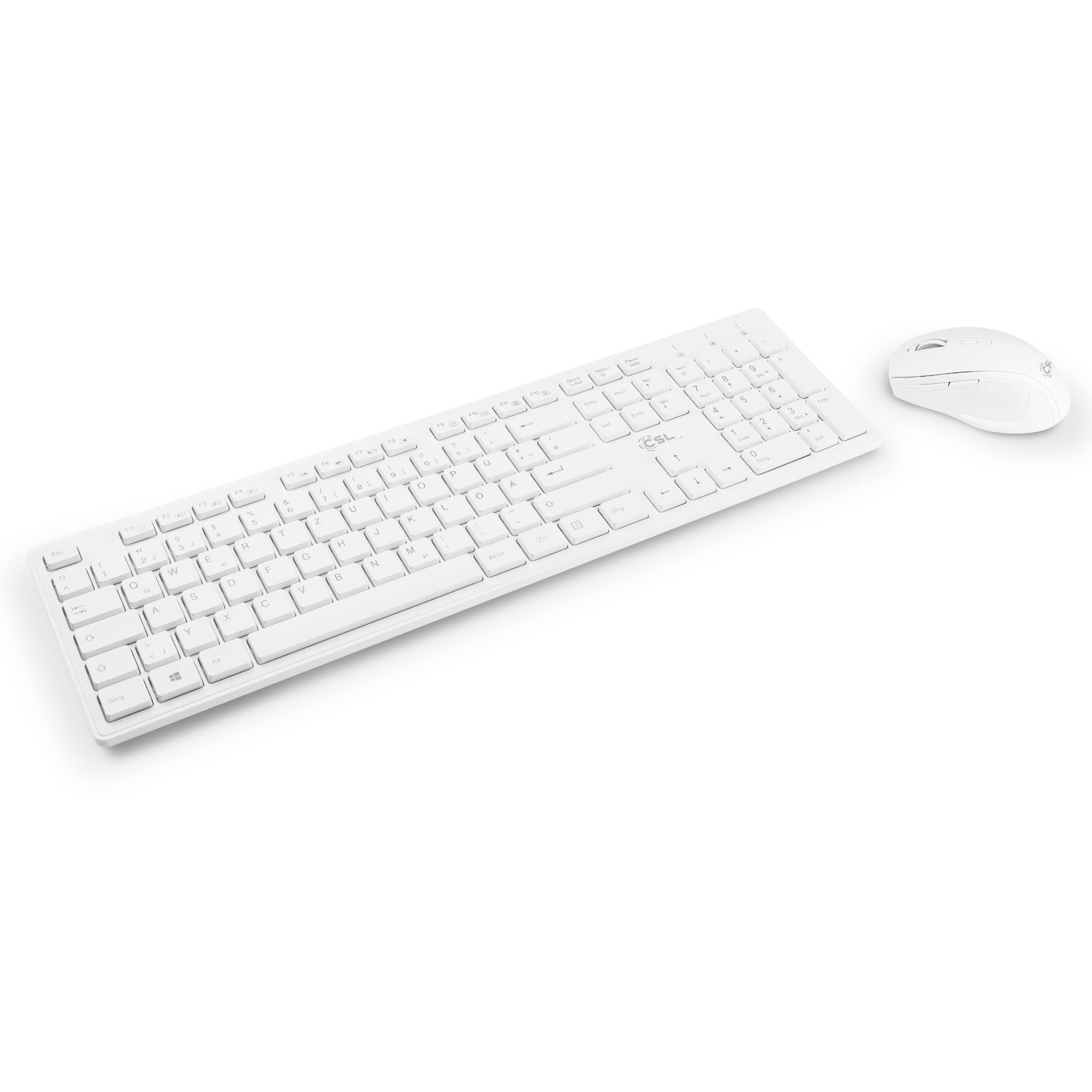 CSL Advanced v3 Wireless Keyboard and Mouse Combo - White, QWERTZ Layout, Includes Wireless Keyboard, Wireless Mouse, USB Nano Receiver & Charging Cable - Ideal for Office, PC, Laptop, Home & Gaming Use