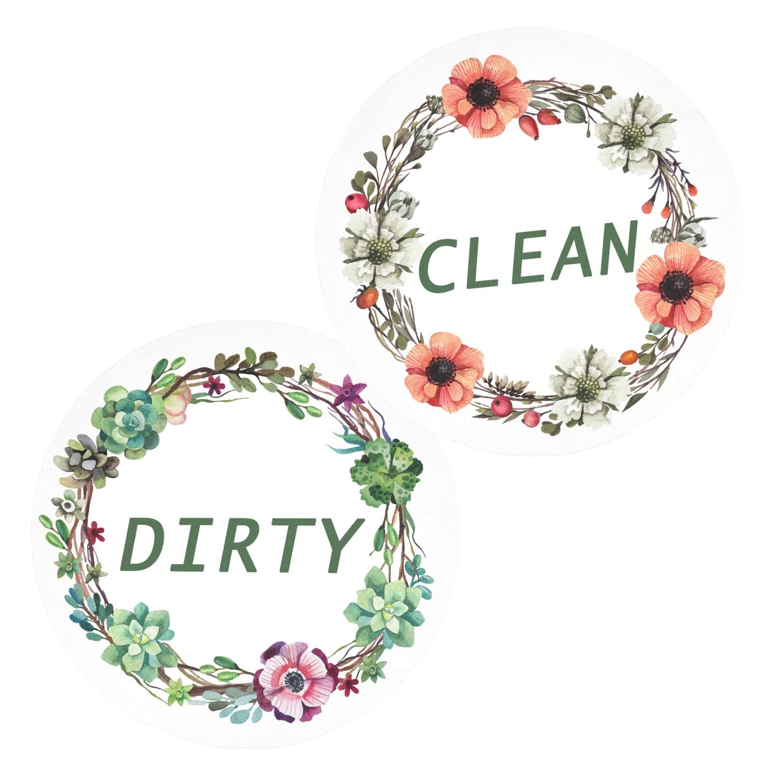 Watercolor Flowers Dishwasher Magnet Clean Dirty Sign - Set of 2 Refrigerator Magnets for Washing Machine, Kitchen & Home Decor - Perfect for Laundry Room, Office & Gift Giving